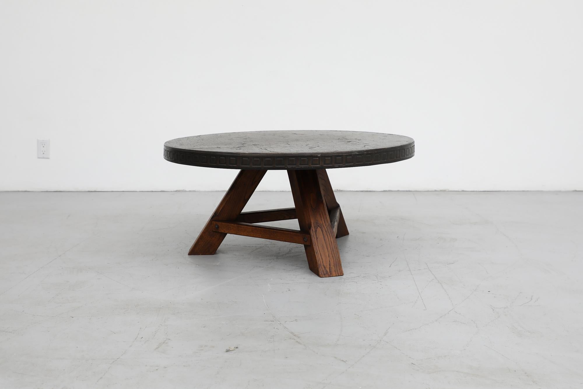 Mid-Century Modern Brutalist Coffee Table with Faux Stone Top with Graphic Detail