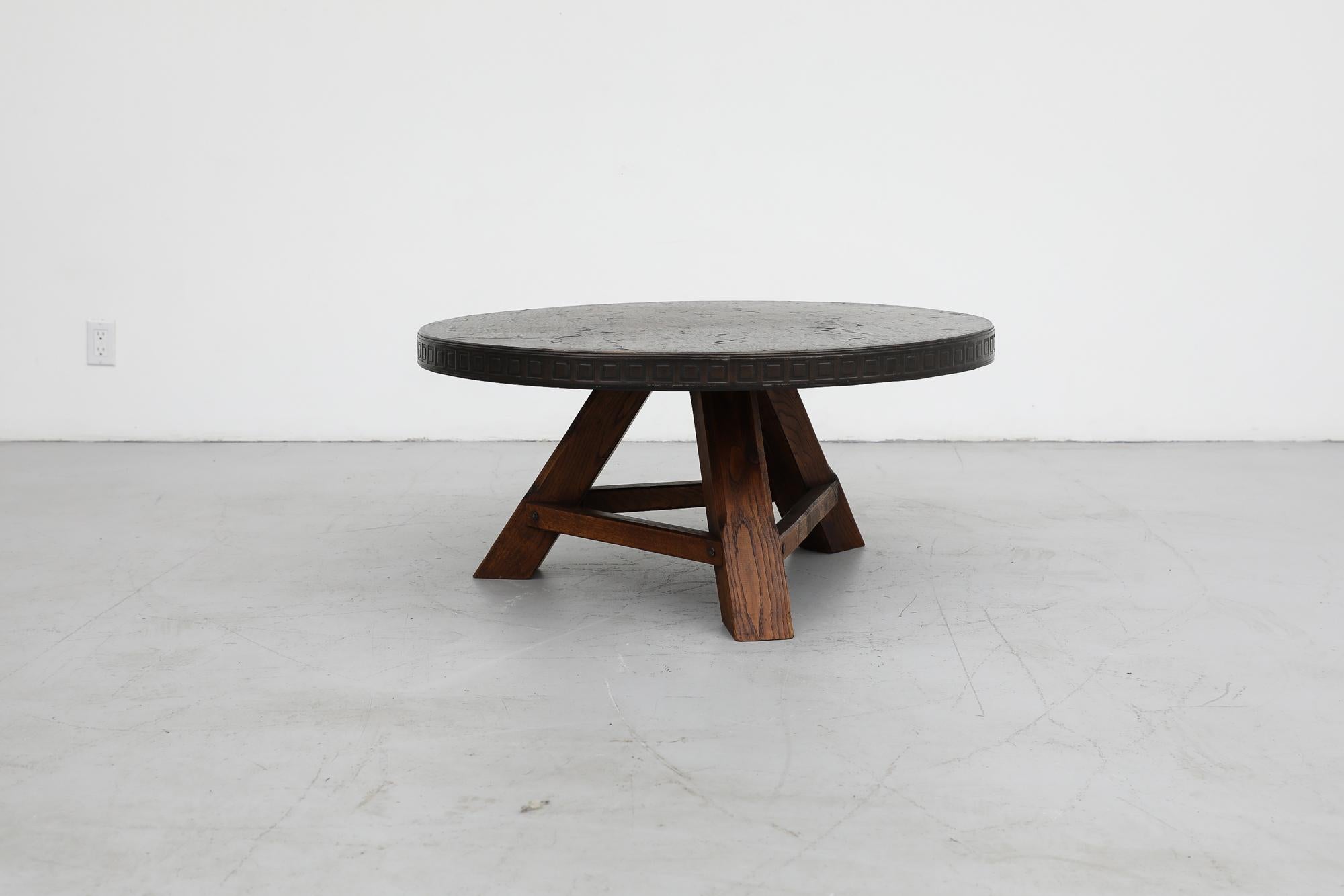 Dutch Brutalist Coffee Table with Faux Stone Top with Graphic Detail