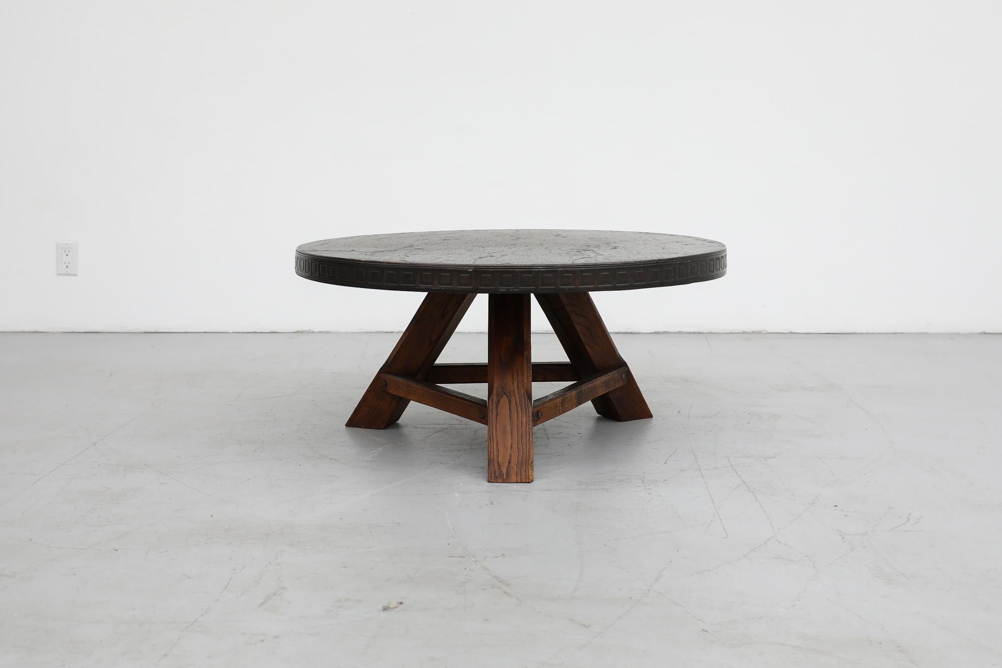 Late 20th Century Brutalist Coffee Table with Faux Stone Top with Graphic Detail