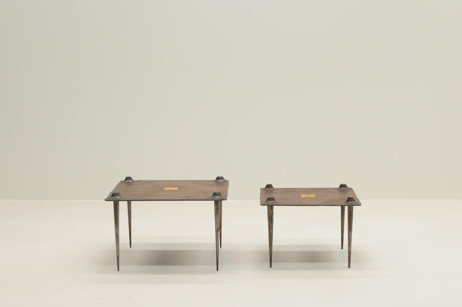 Belgian Brutalist coffee tables by Idir Mecibah for Smederij Moerman, 1990s Belgium. For Sale