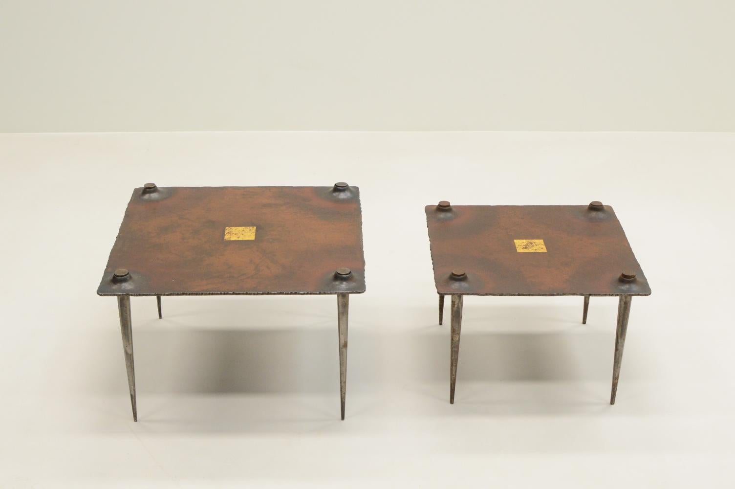 Brutalist coffee tables by Idir Mecibah for Smederij Moerman, 1990s Belgium. In Good Condition In Landgraaf, NL