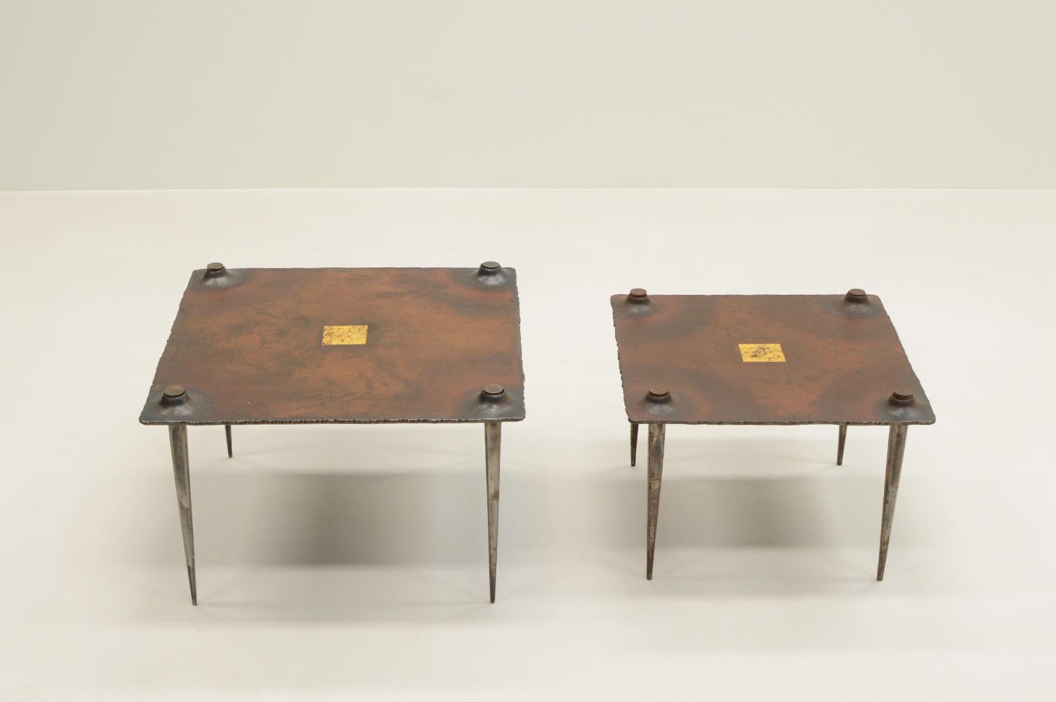 Brutalist coffee tables by Idir Mecibah for Smederij Moerman, 1990s Belgium. In Good Condition For Sale In Landgraaf, NL