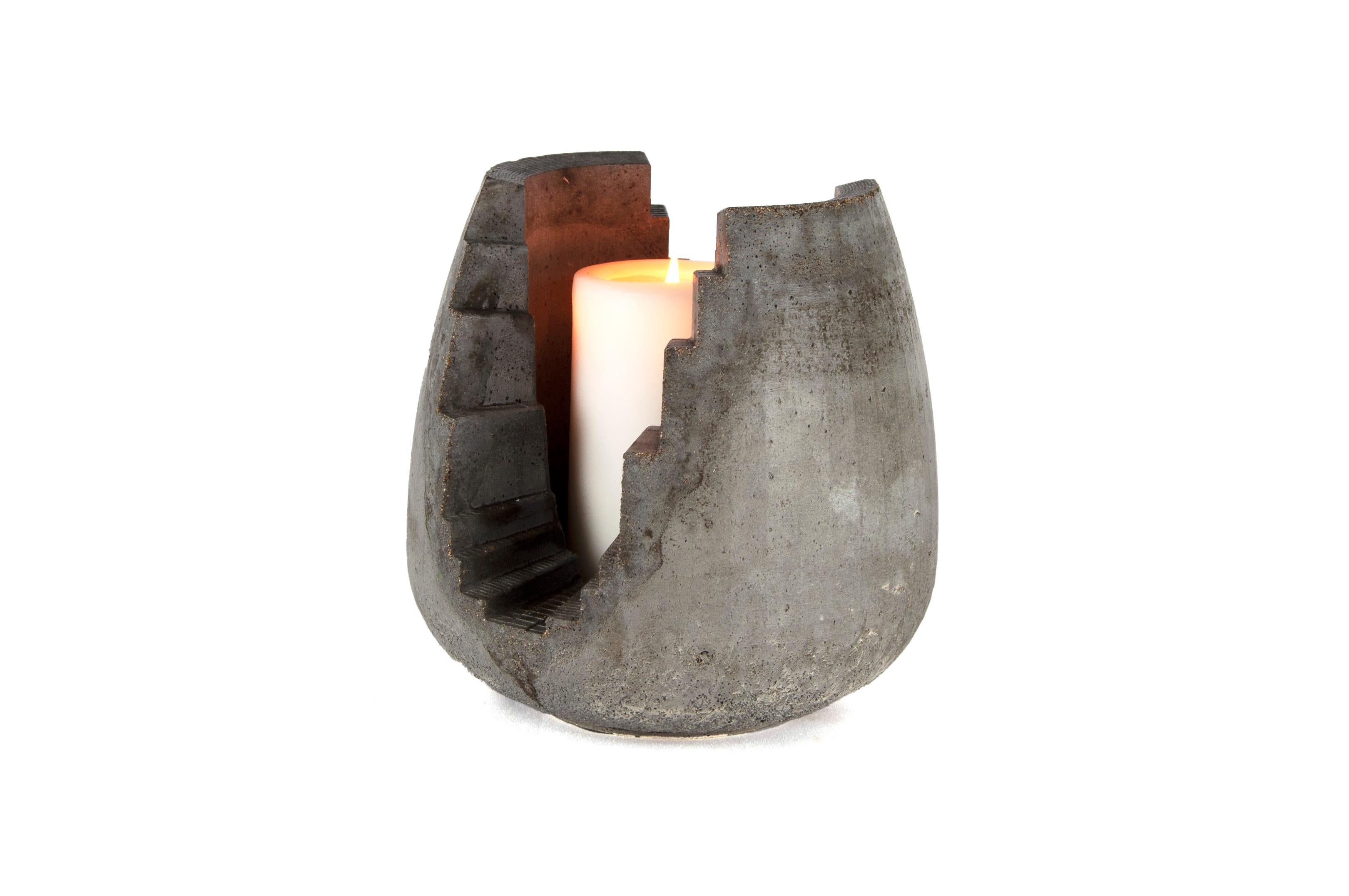 American Brutalist Concrete Candle Lantern, Gray