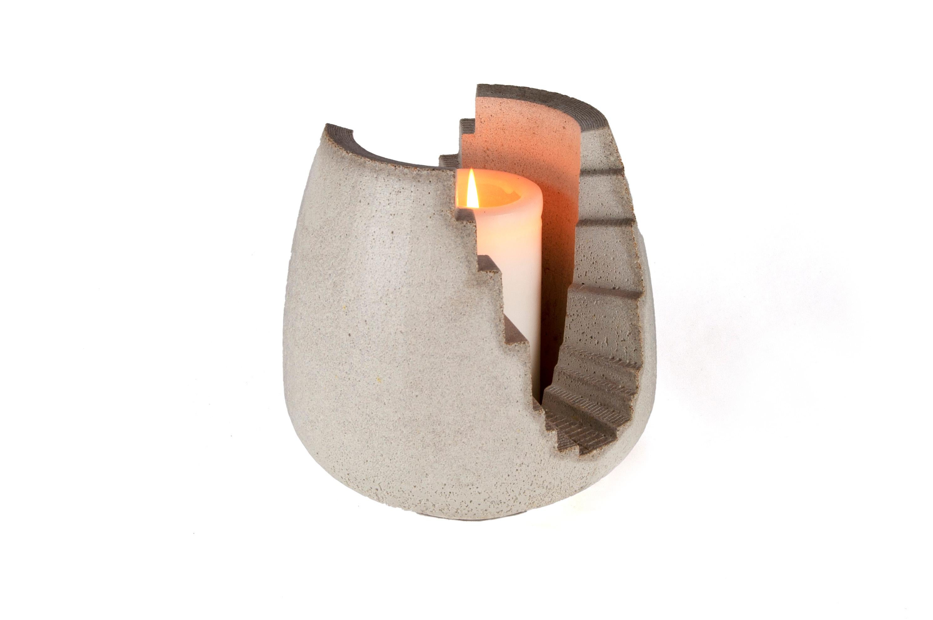 Contemporary Brutalist Concrete Candle Lantern, White