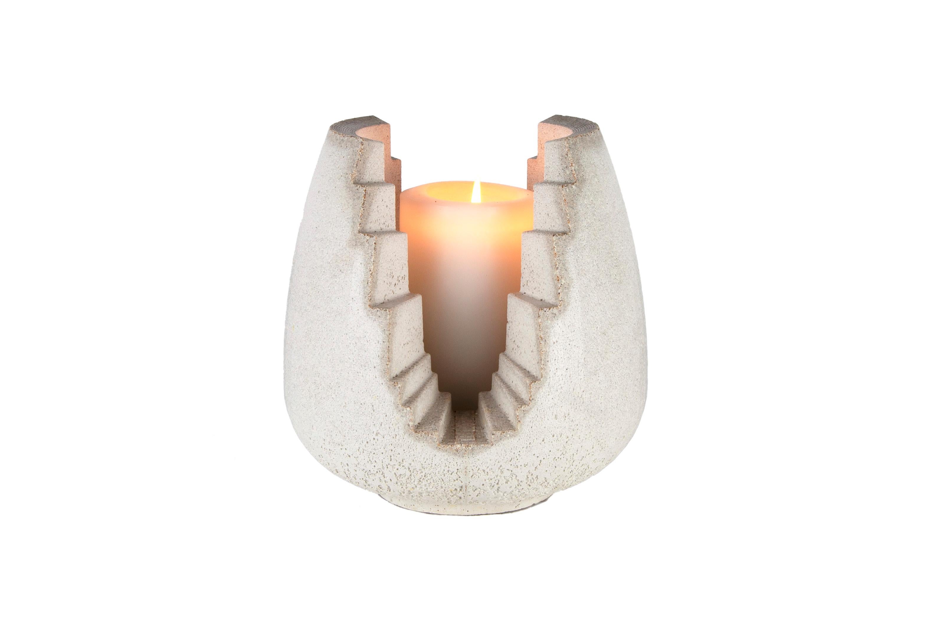 Brutalist Concrete Candle Lantern, White For Sale 1