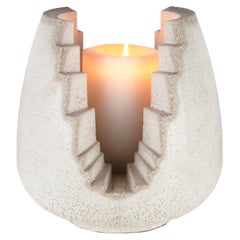 Lanterne a candela in cemento brutalista, set di 3, bianco