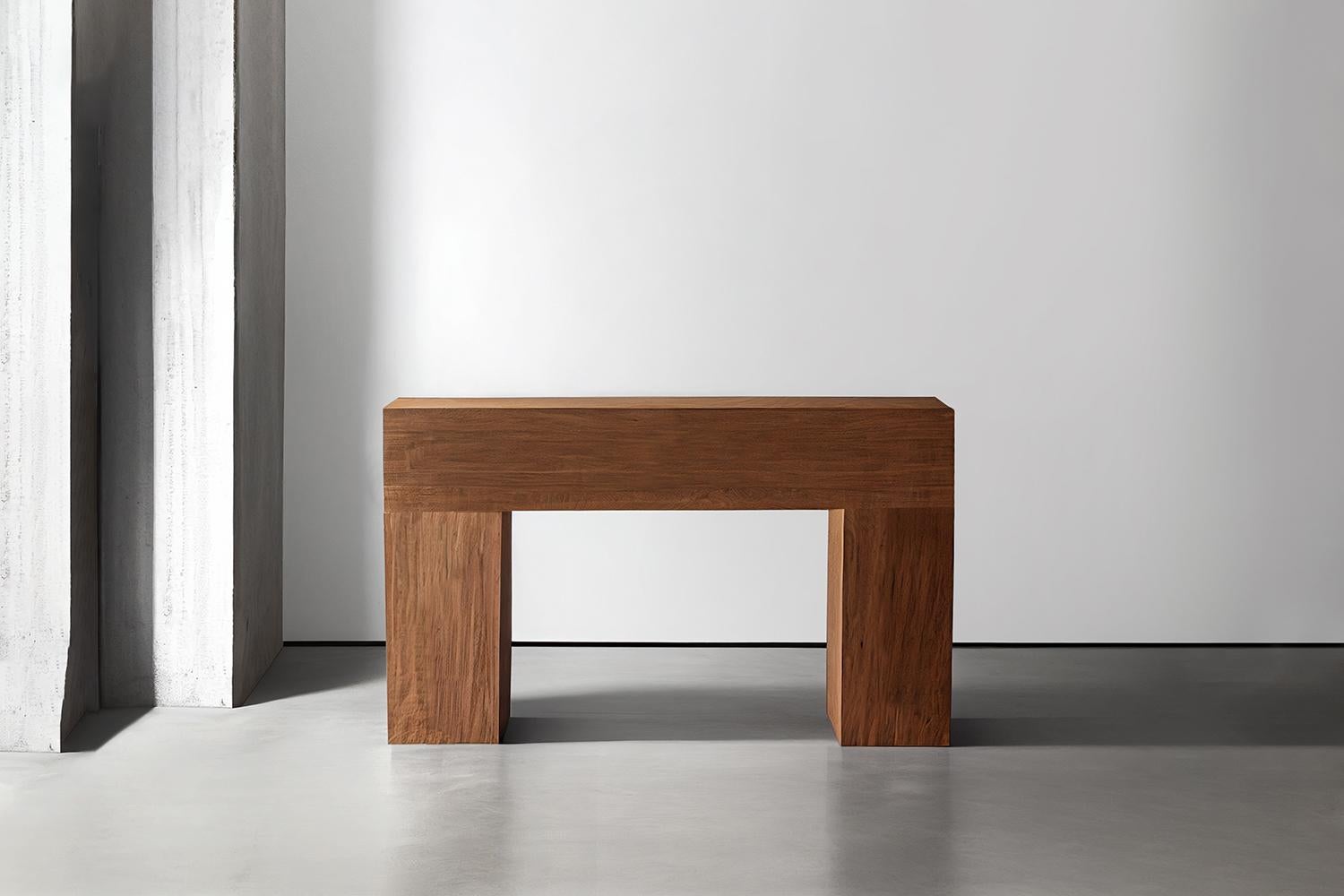 Mesa Consola Brutalista, Aparador Minimalista de Madera Vieja, Consola Estrecha Elefante Mexicano en venta