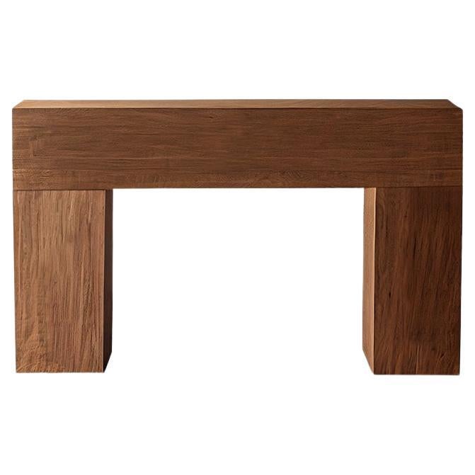 Table console brutaliste, buffet minimaliste en bois ancien, console étroite Elefante