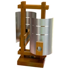 Brutalist Constructivist 70s Italian Bent Aluminium Wood Table Lamp