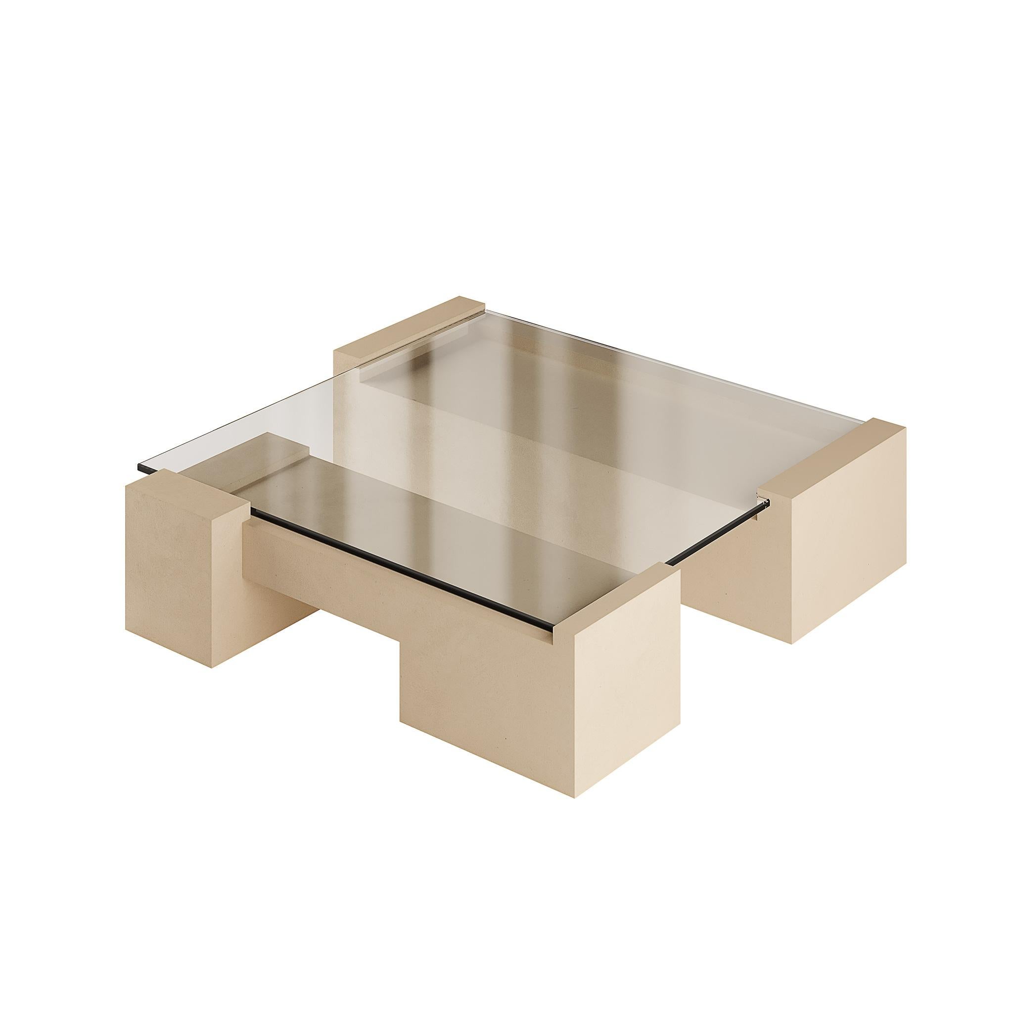 Introduce a bold and contemporary piece into your living space with our Brutalist Center Table in Sand-Colored Micro-Cement. This table is not just a functional piece of furniture; it is a work of art that encapsulates the brutalist style, standing
