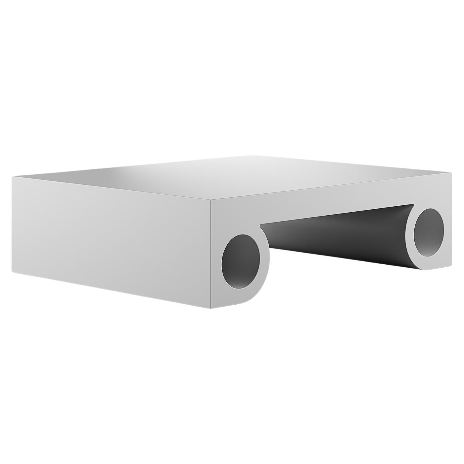 Brutalist Modern Rectangular Coffee Table in Light Grey Matte Lacquer For Sale