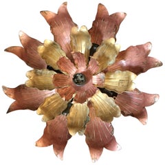 Brutalist Copper and Brass Flower Ceiling Light, 1960s