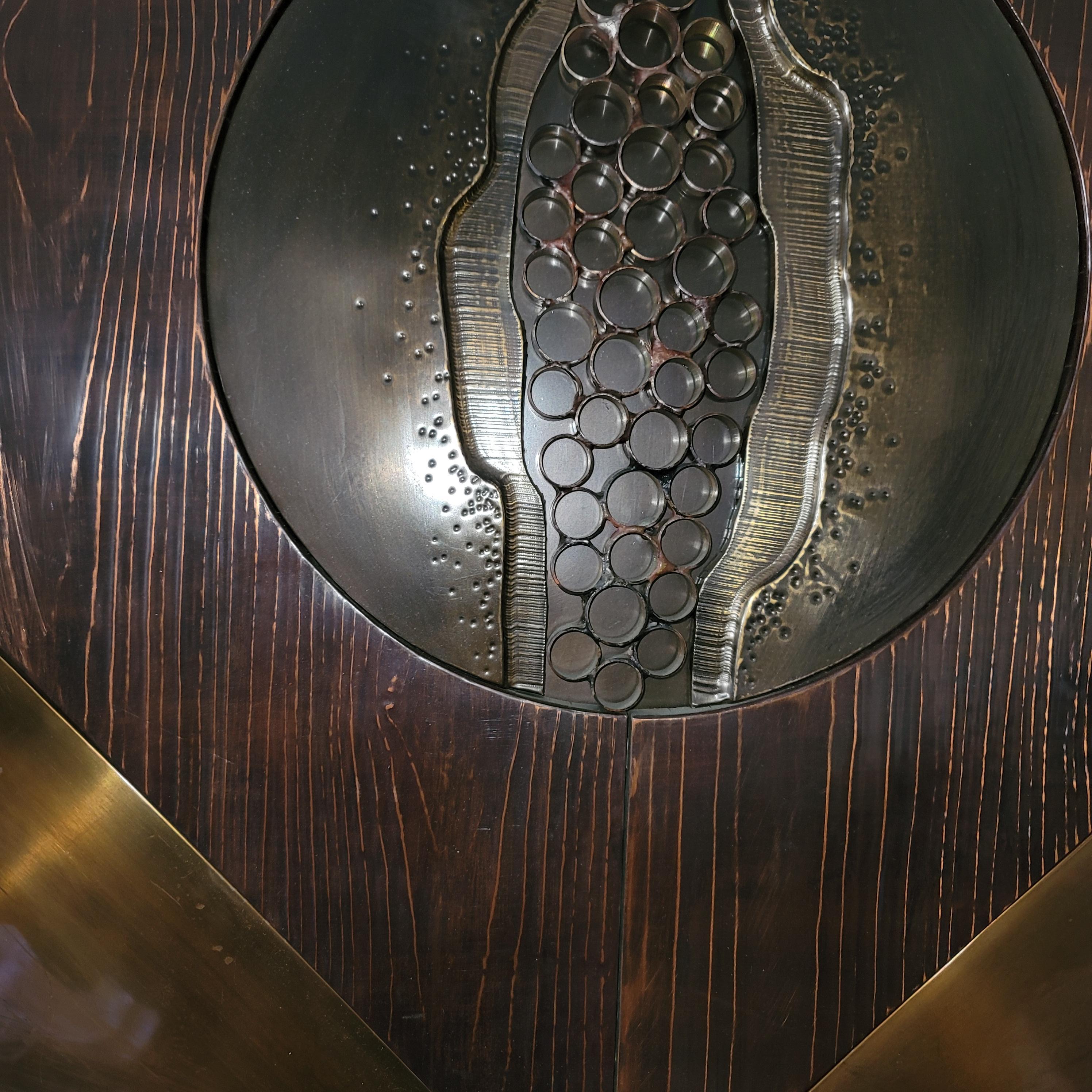 Brutalist Copper and Brass Metal Wall Sculpture Attributed to Paul Vanders 1