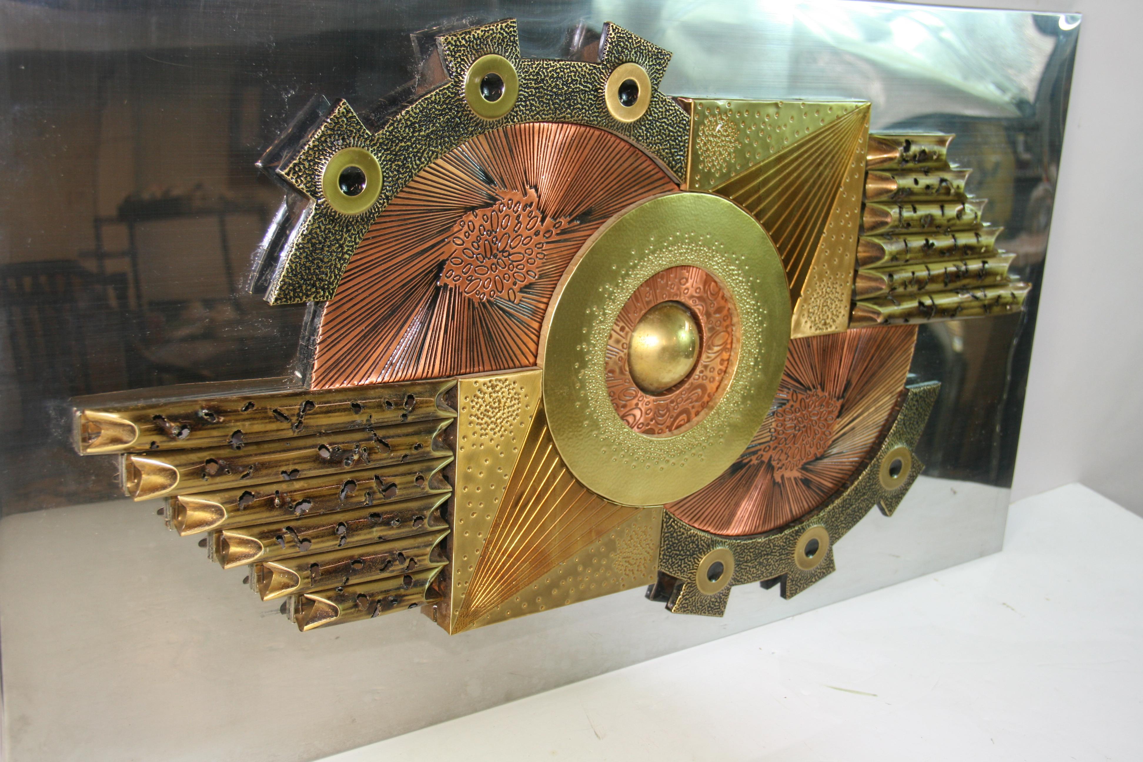 Brutalist Copper and Brass Wall Sculpture For Sale 6