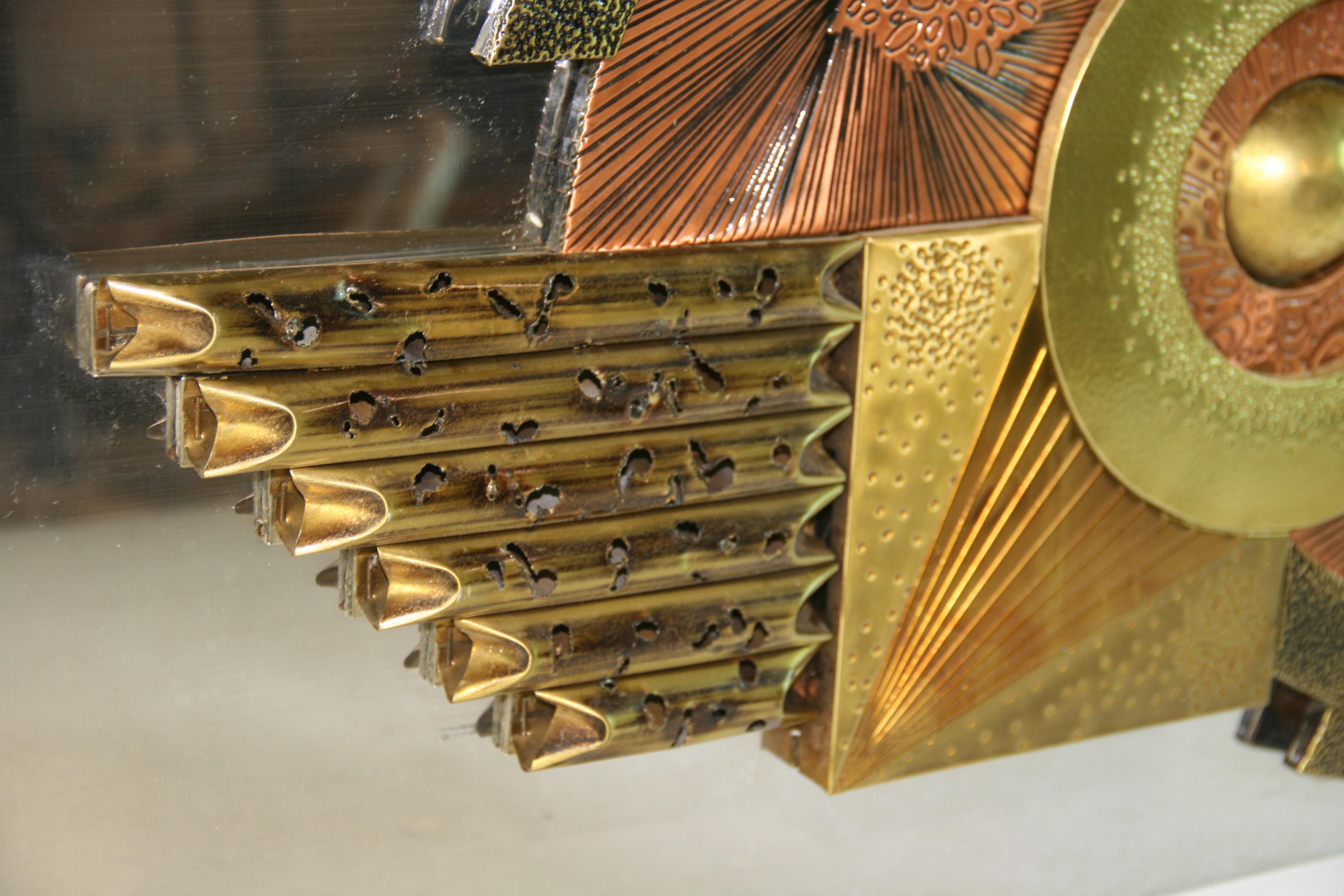 Brutalist Copper and Brass Wall Sculpture For Sale 7