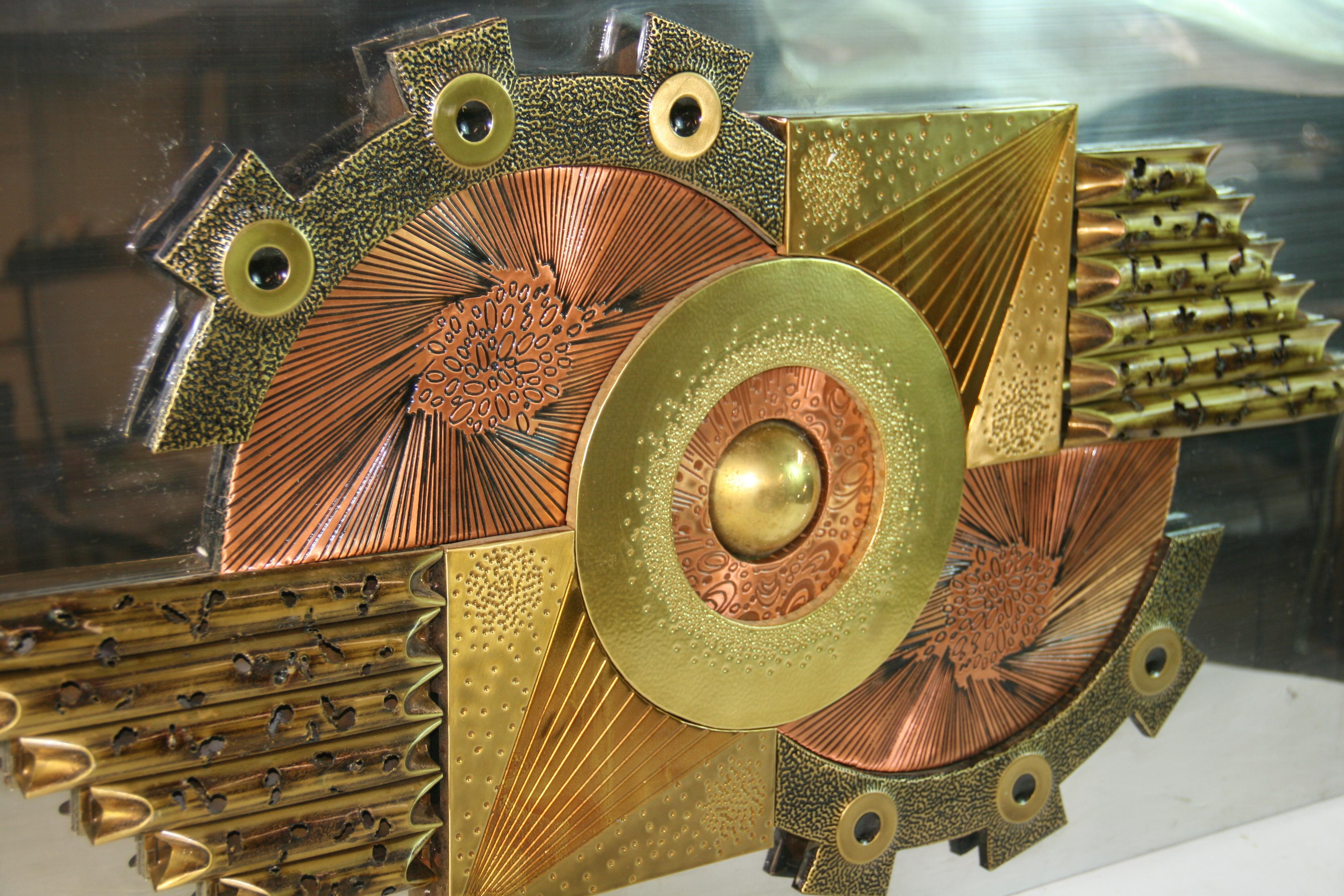 Brutalist Copper and Brass Wall Sculpture For Sale 8