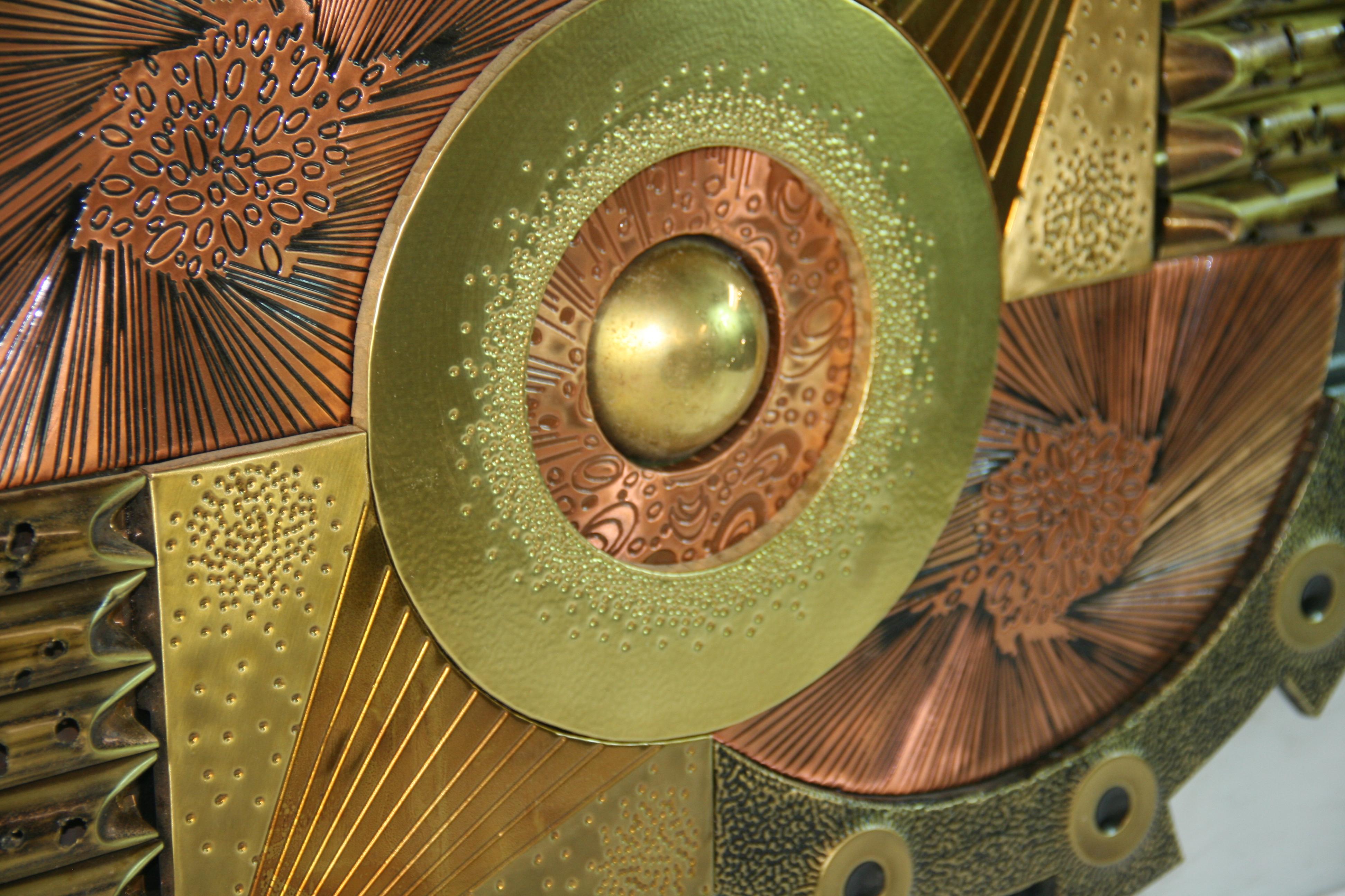 Brutalist Copper and Brass Wall Sculpture For Sale 9