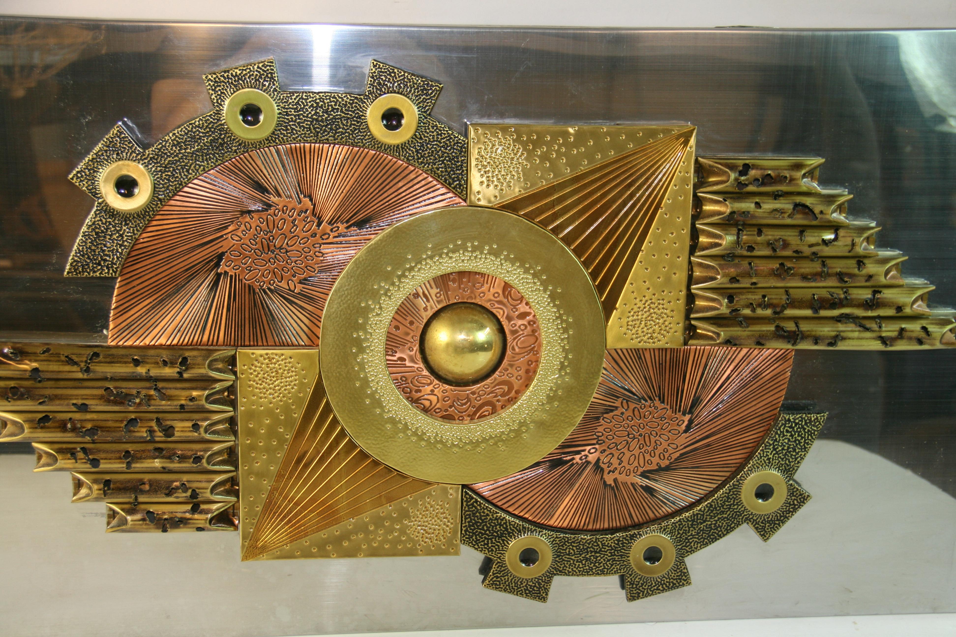 Brutalist Copper and Brass Wall Sculpture For Sale 10