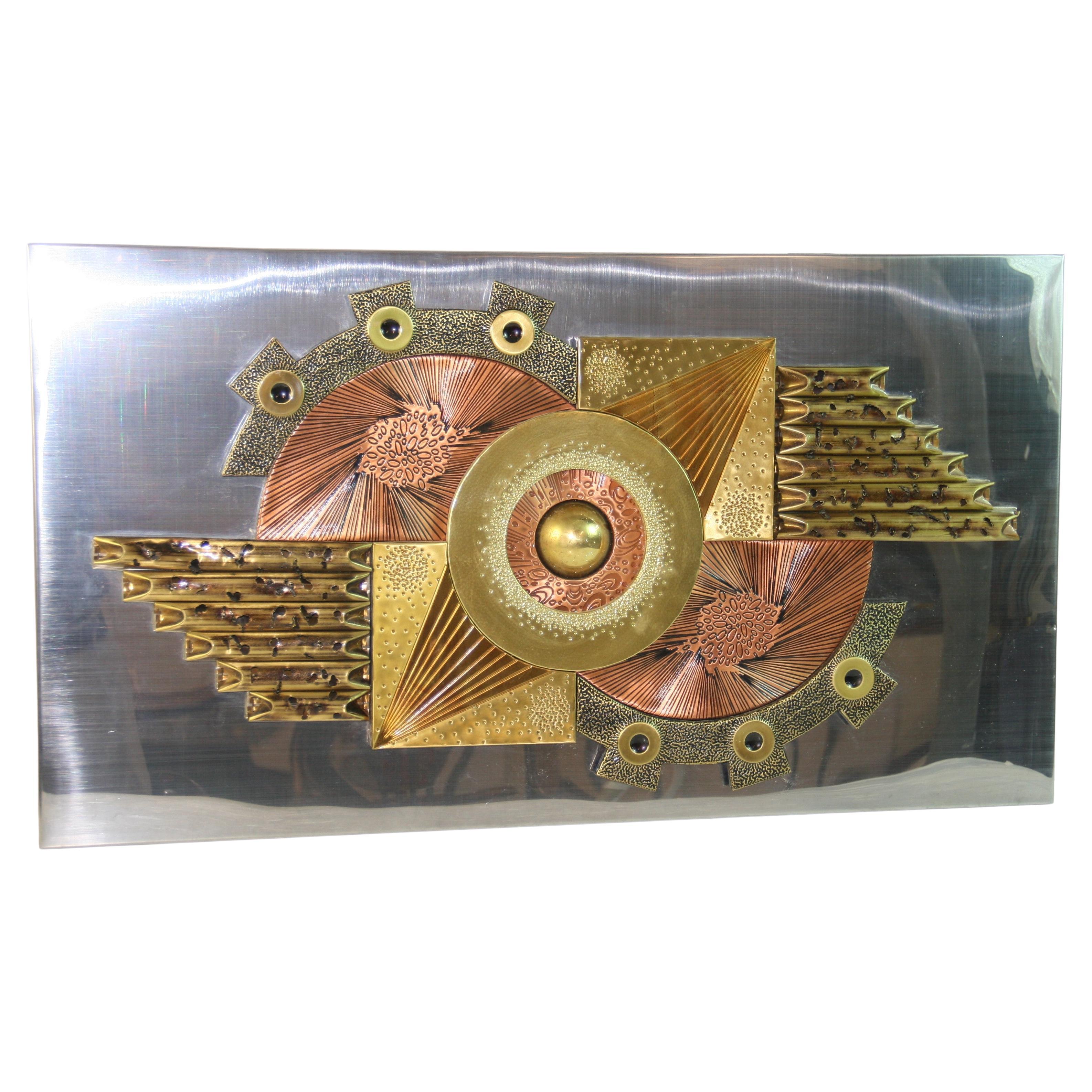 Brutalist Copper and Brass Wall Sculpture In Good Condition For Sale In Douglas Manor, NY