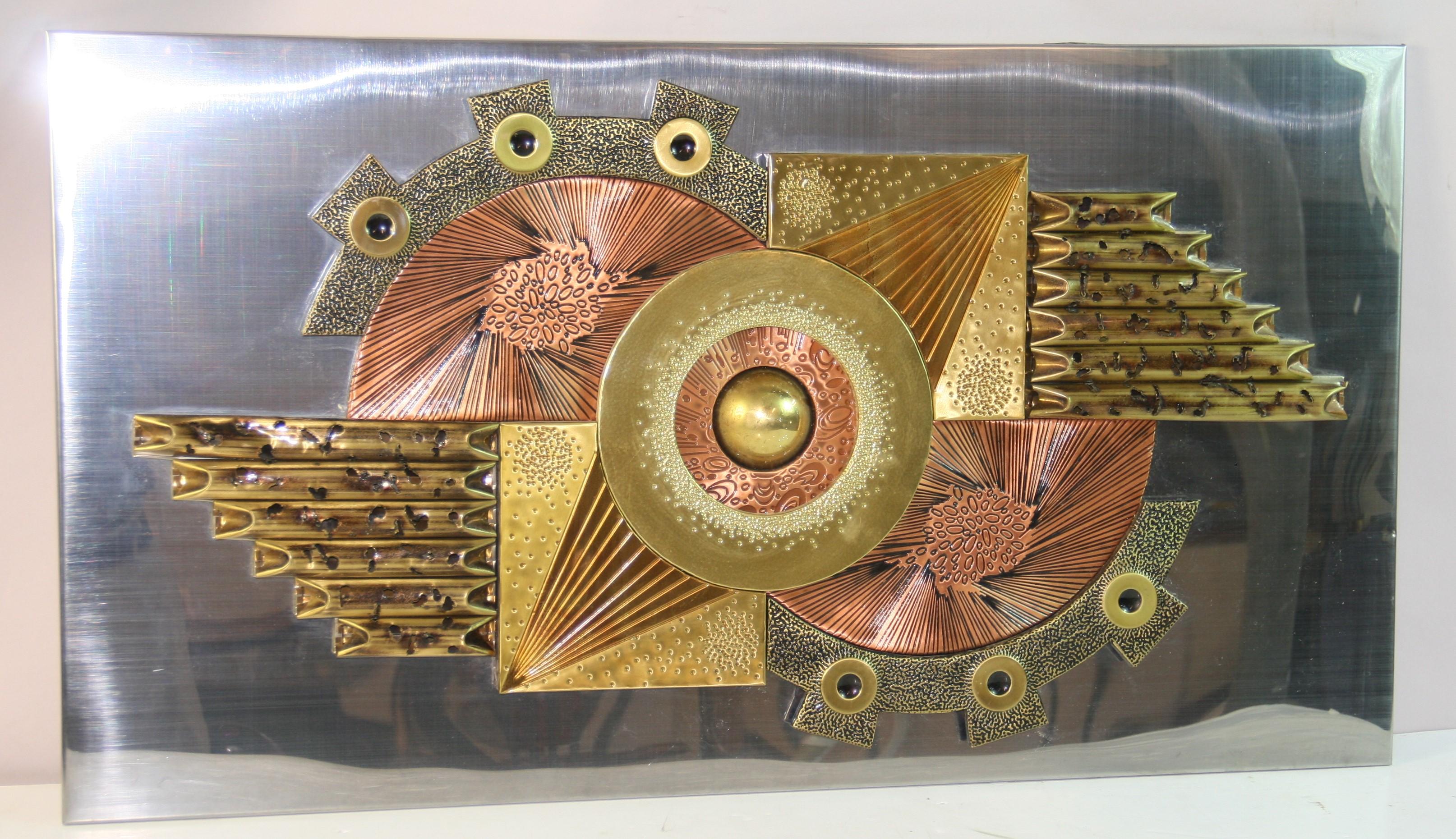 Late 20th Century Brutalist Copper and Brass Wall Sculpture For Sale