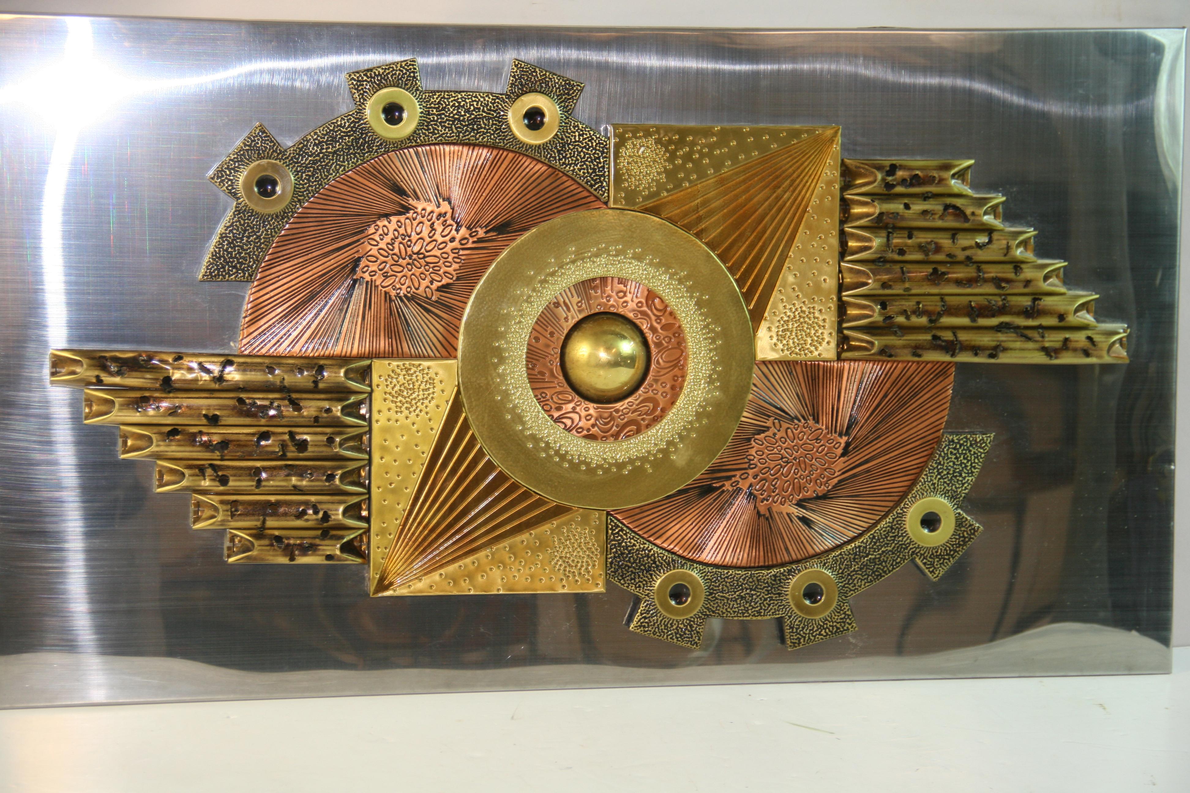 Brutalist Copper and Brass Wall Sculpture For Sale 1