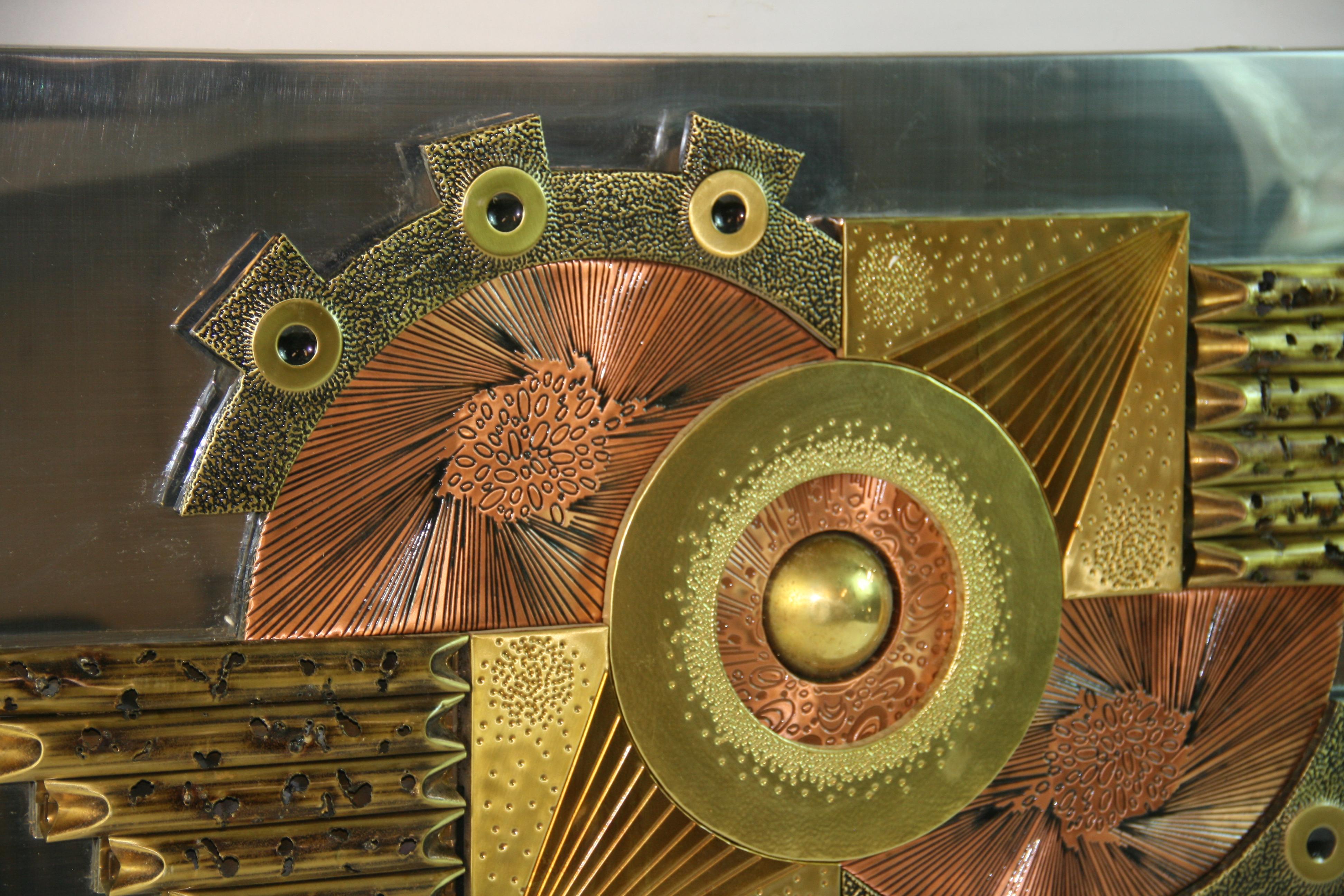 Brutalist Copper and Brass Wall Sculpture For Sale 2