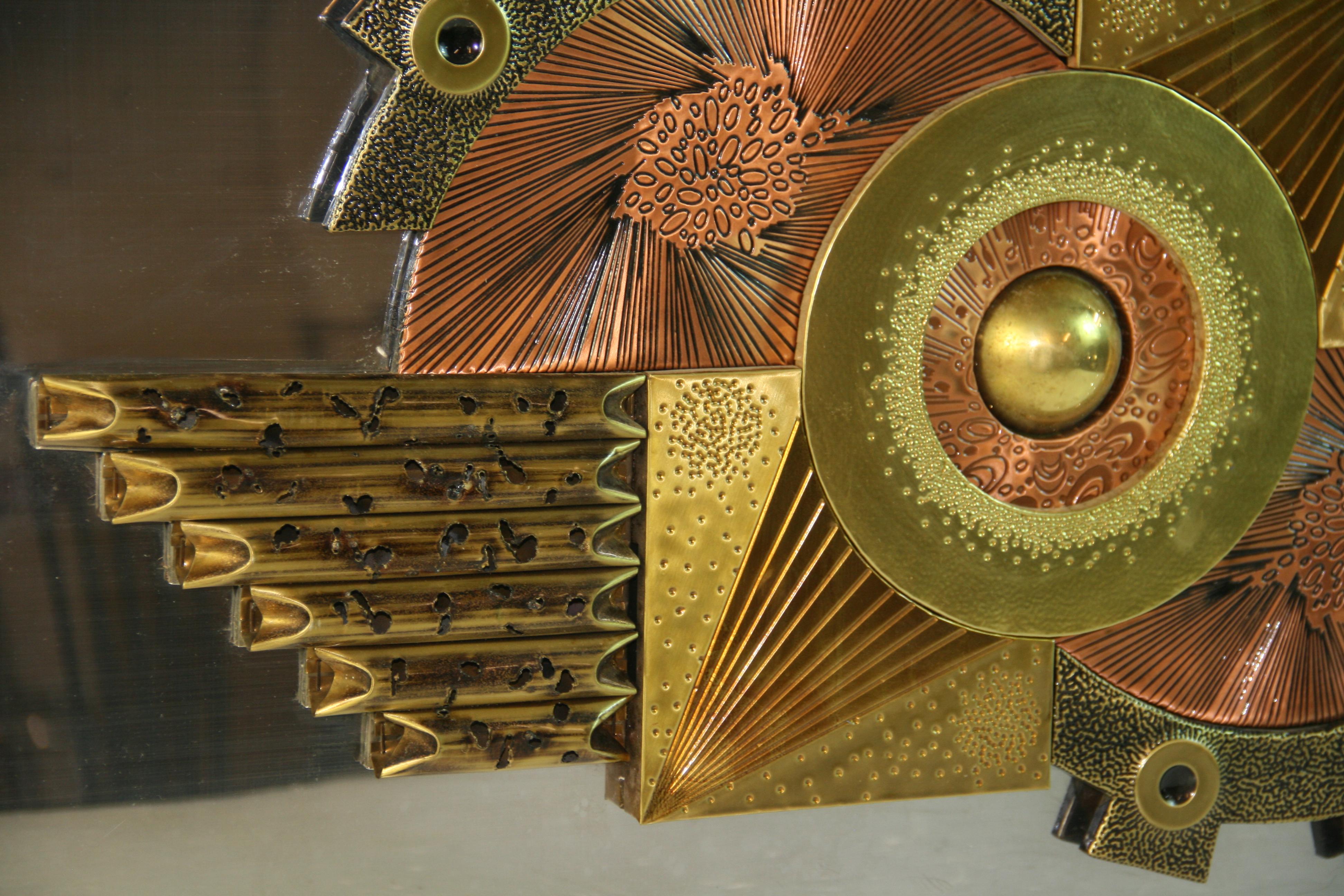Brutalist Copper and Brass Wall Sculpture For Sale 3