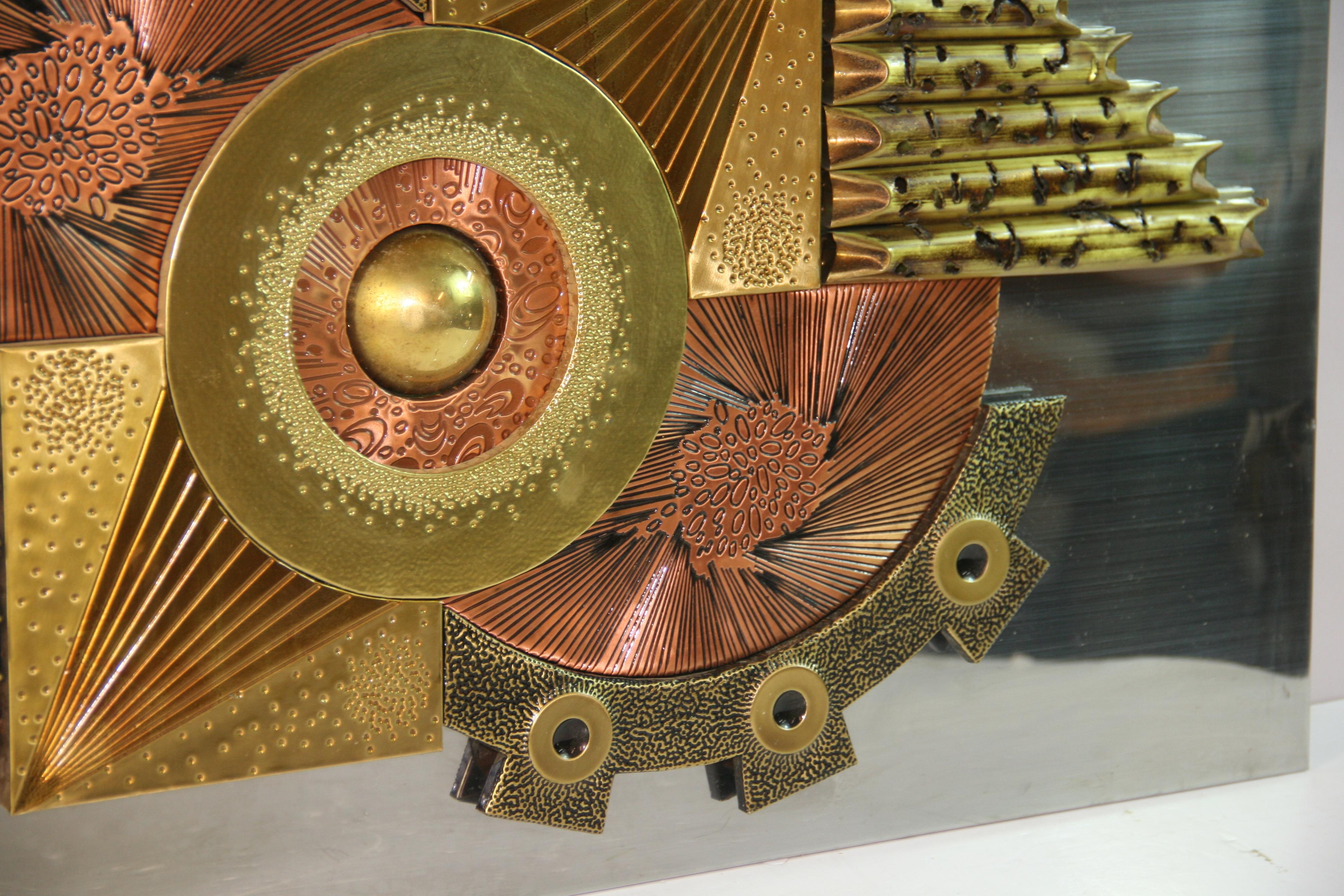 Brutalist Copper and Brass Wall Sculpture For Sale 4