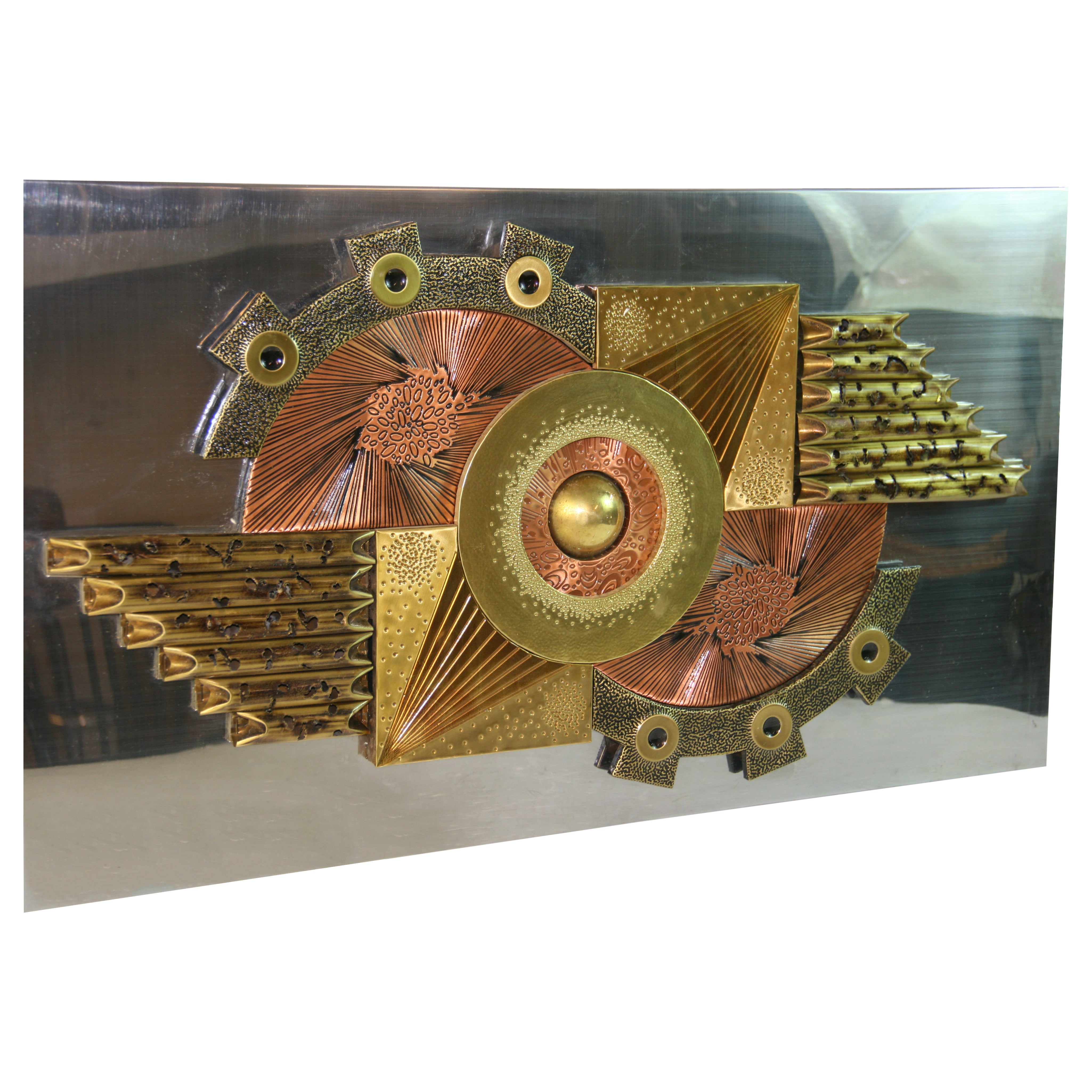Brutalist Copper and Brass Wall Sculpture For Sale