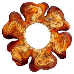 Brutalist Copper Flower Mirror by Les Ateliers, Erge Enr., Quebec, 1970s