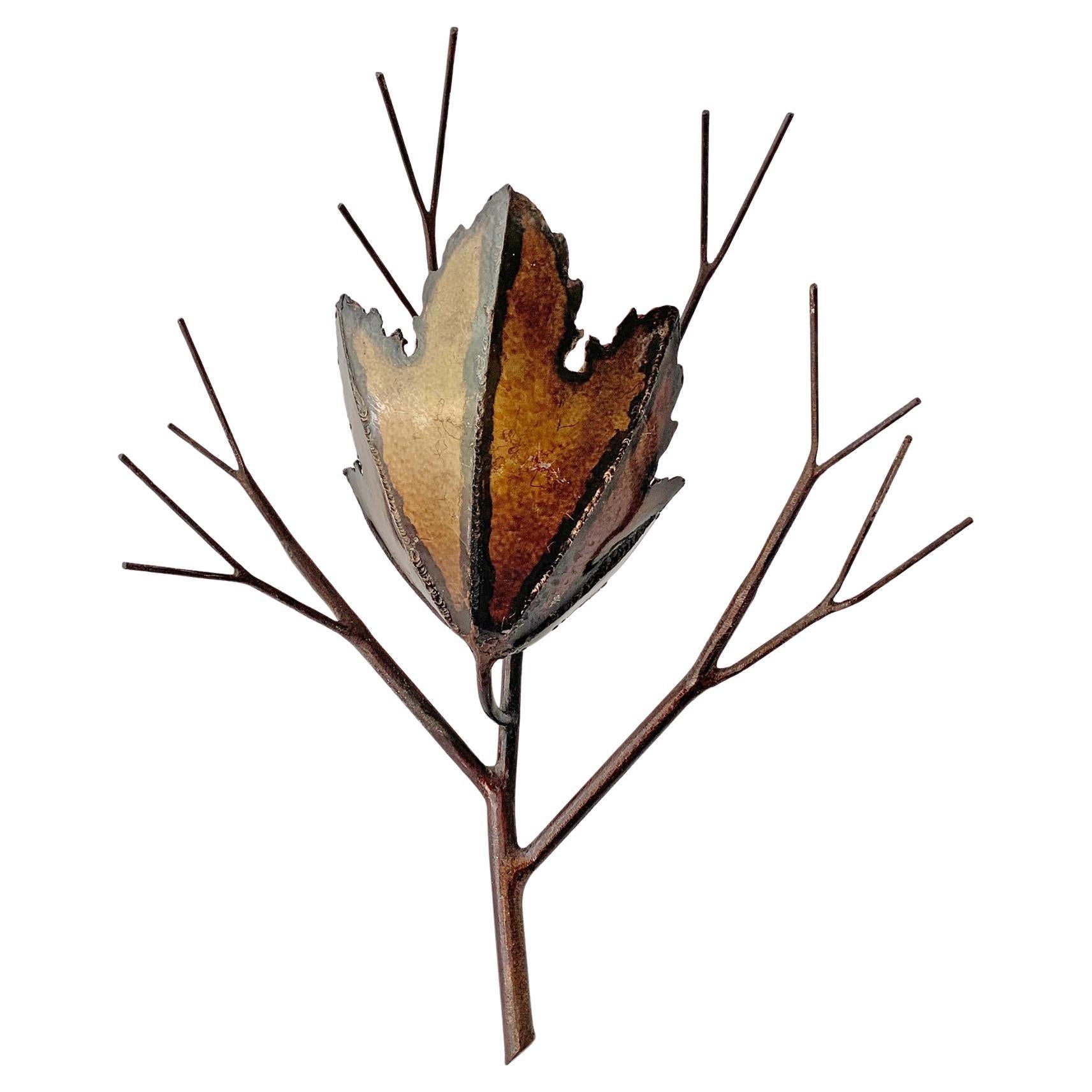 Brutalist Copper Leaf and Branch Wall Light