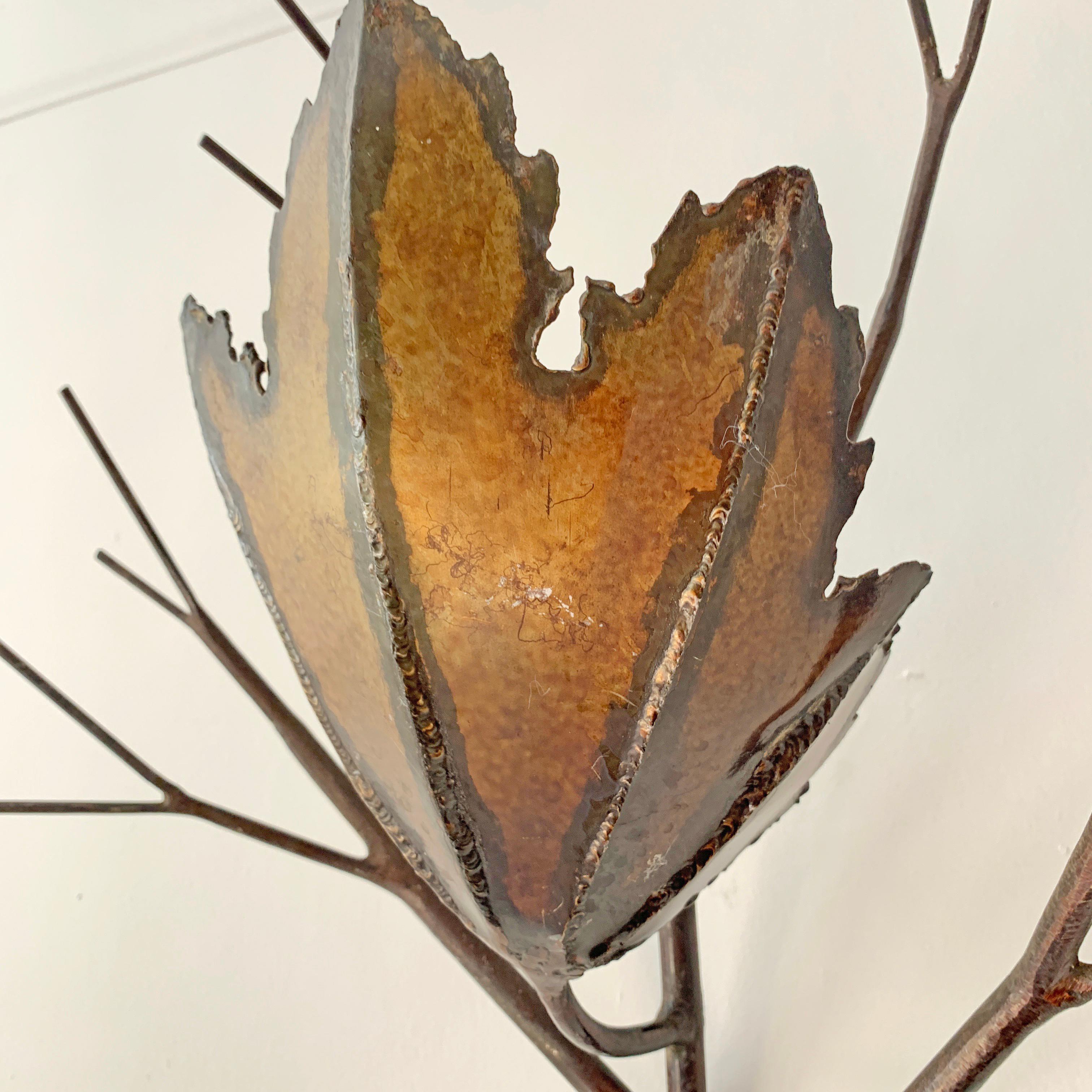 Mid-Century Modern Brutalist Copper Leaf and Branch Wall Sconce For Sale