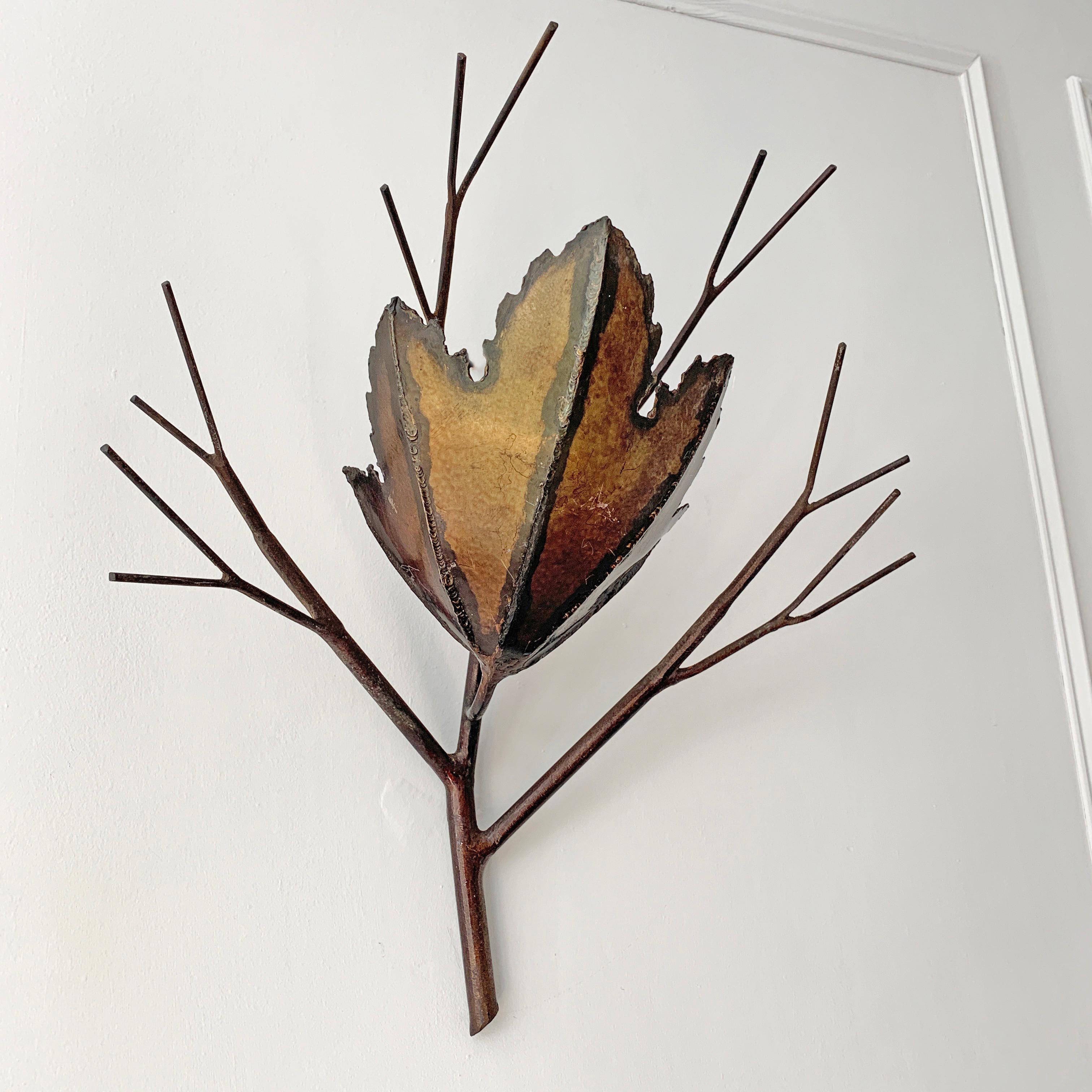 20th Century Brutalist Copper Leaf and Branch Wall Sconce For Sale