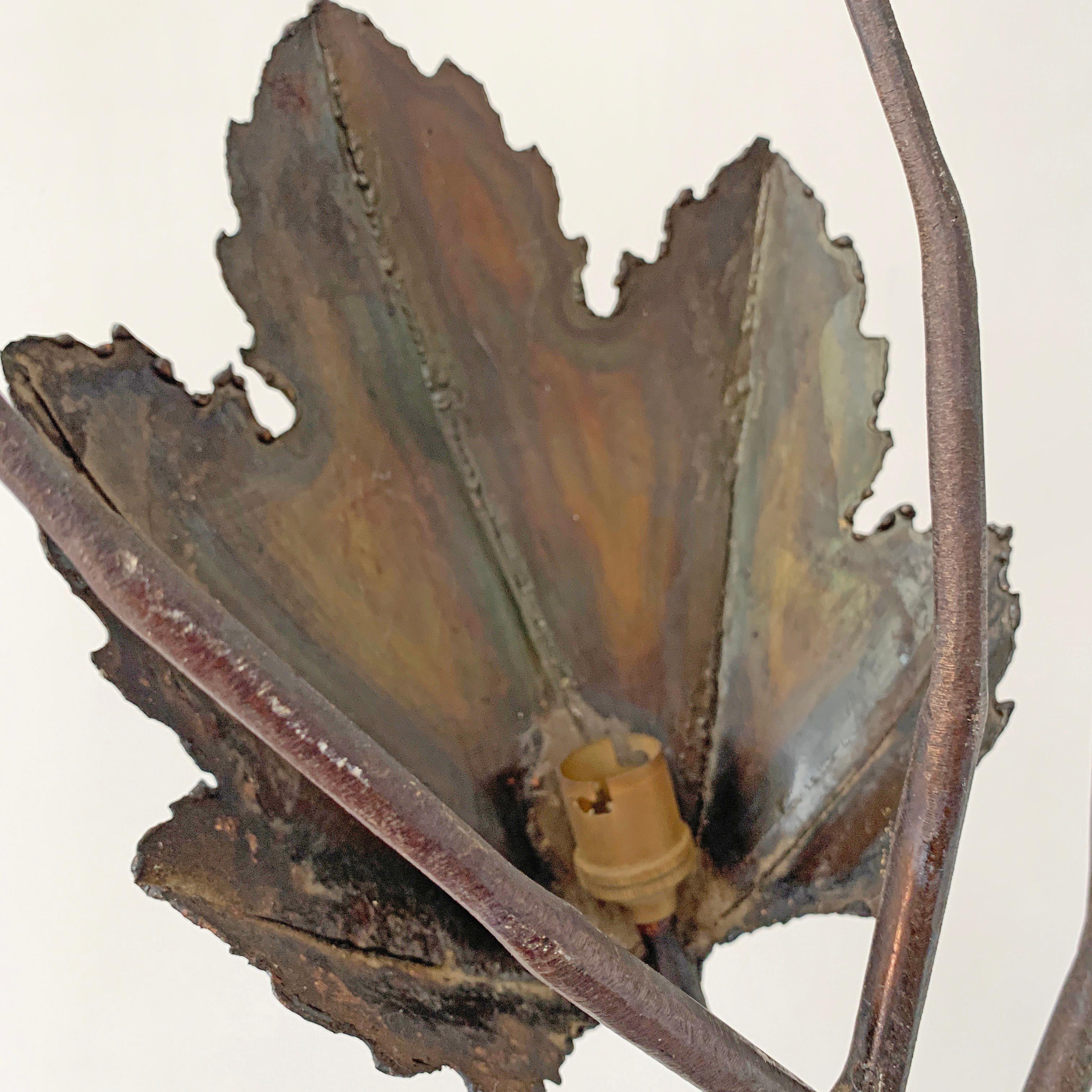 Steel Brutalist Copper Leaf and Branch Wall Sconce For Sale