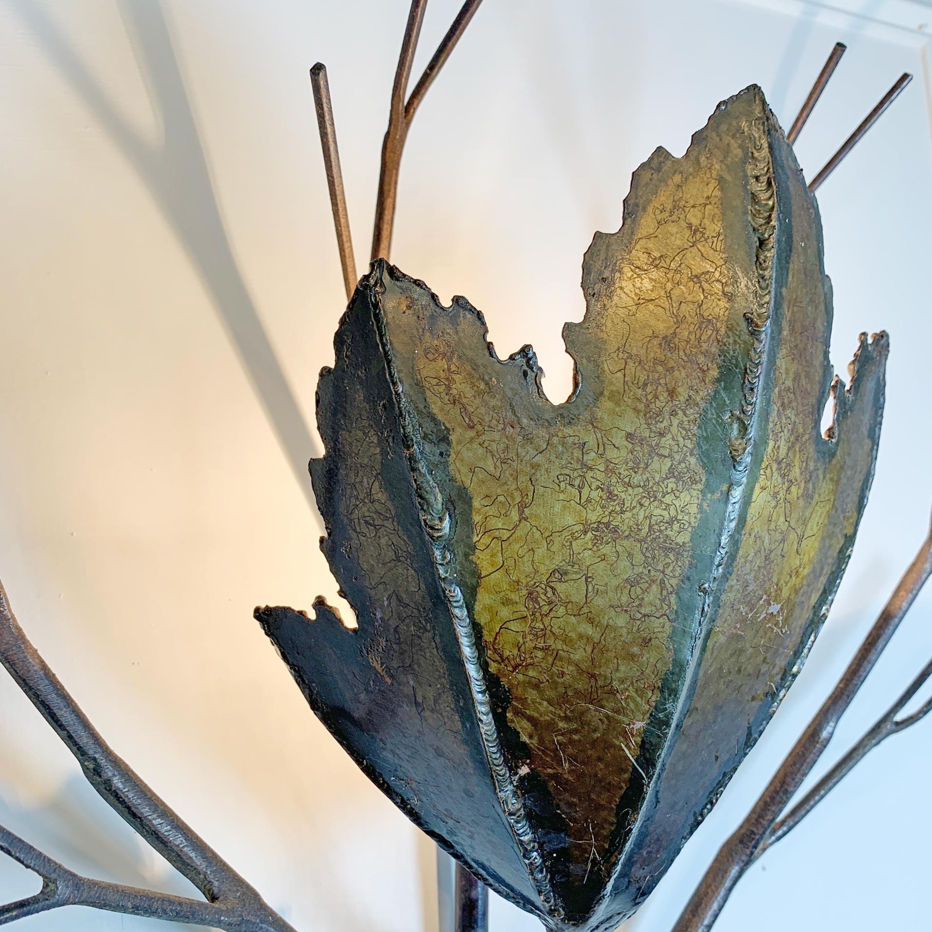 Brutalist Copper Leaf and Branch Wall Sconce In Good Condition For Sale In Hastings, GB