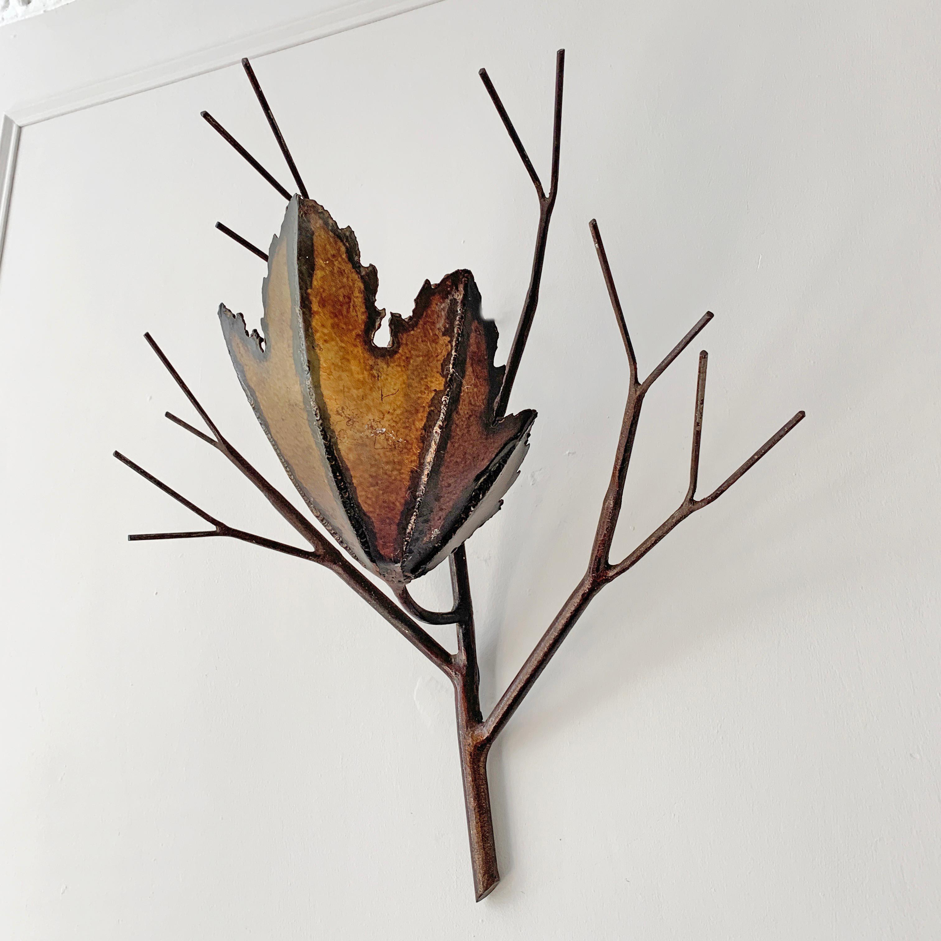 Brutalist Copper Leaf and Branch Wall Sconce For Sale 2