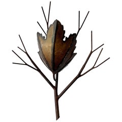 Brutalist Copper Leaf and Branch Wall Sconce