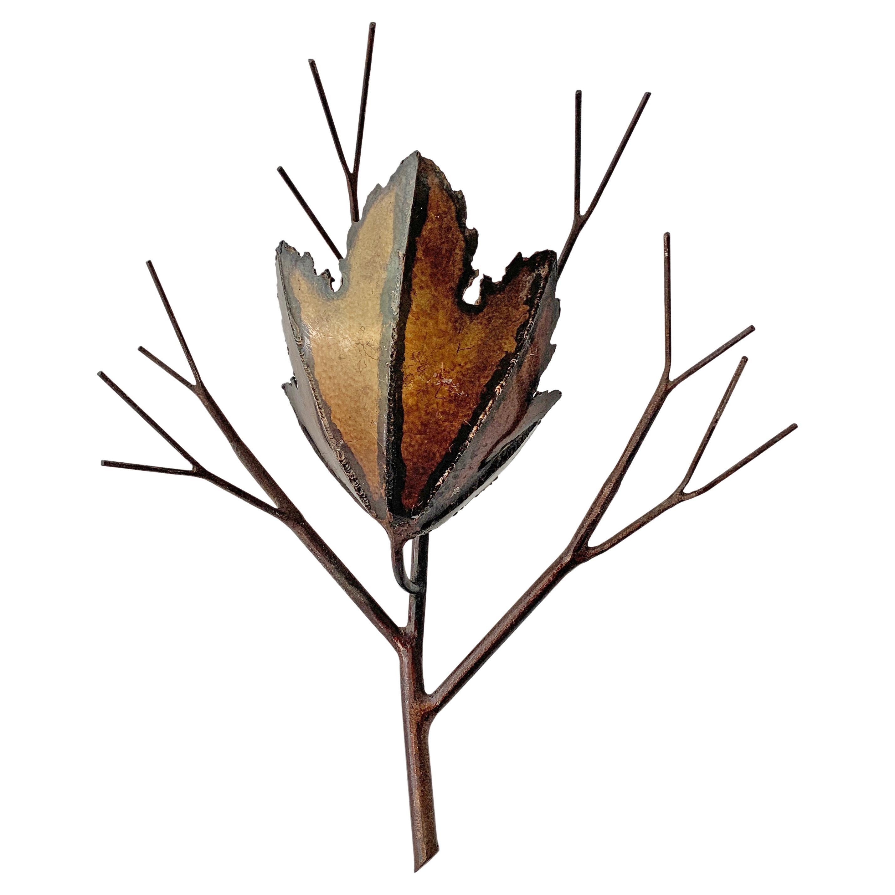 Brutalist Copper Leaf and Branch Wall Sconce