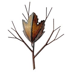 Brutalist Copper Leaf and Branch Wall Sconce