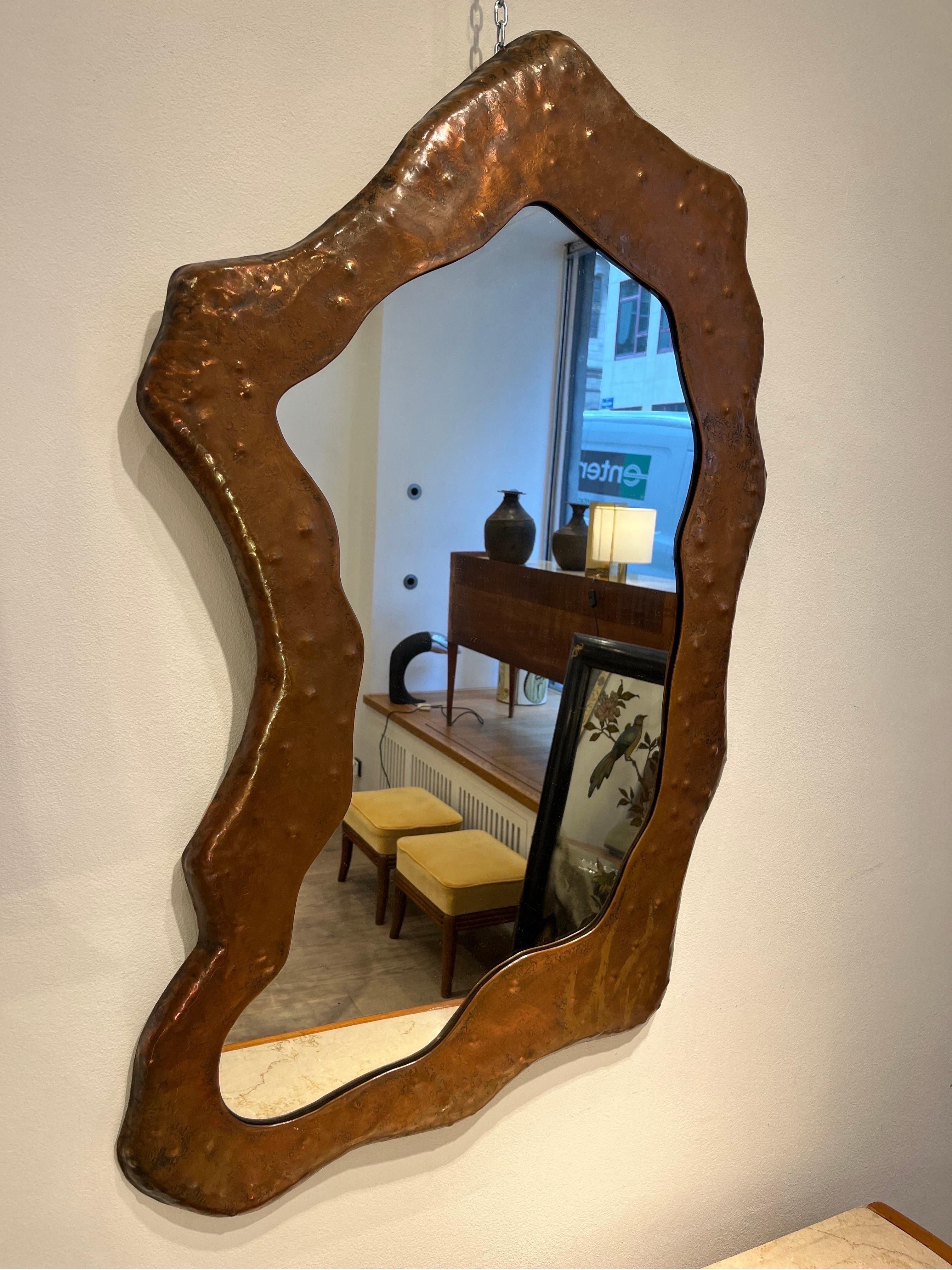 Italian Brutalist Copper Mirror by Angelo Bragalini, 1960s For Sale