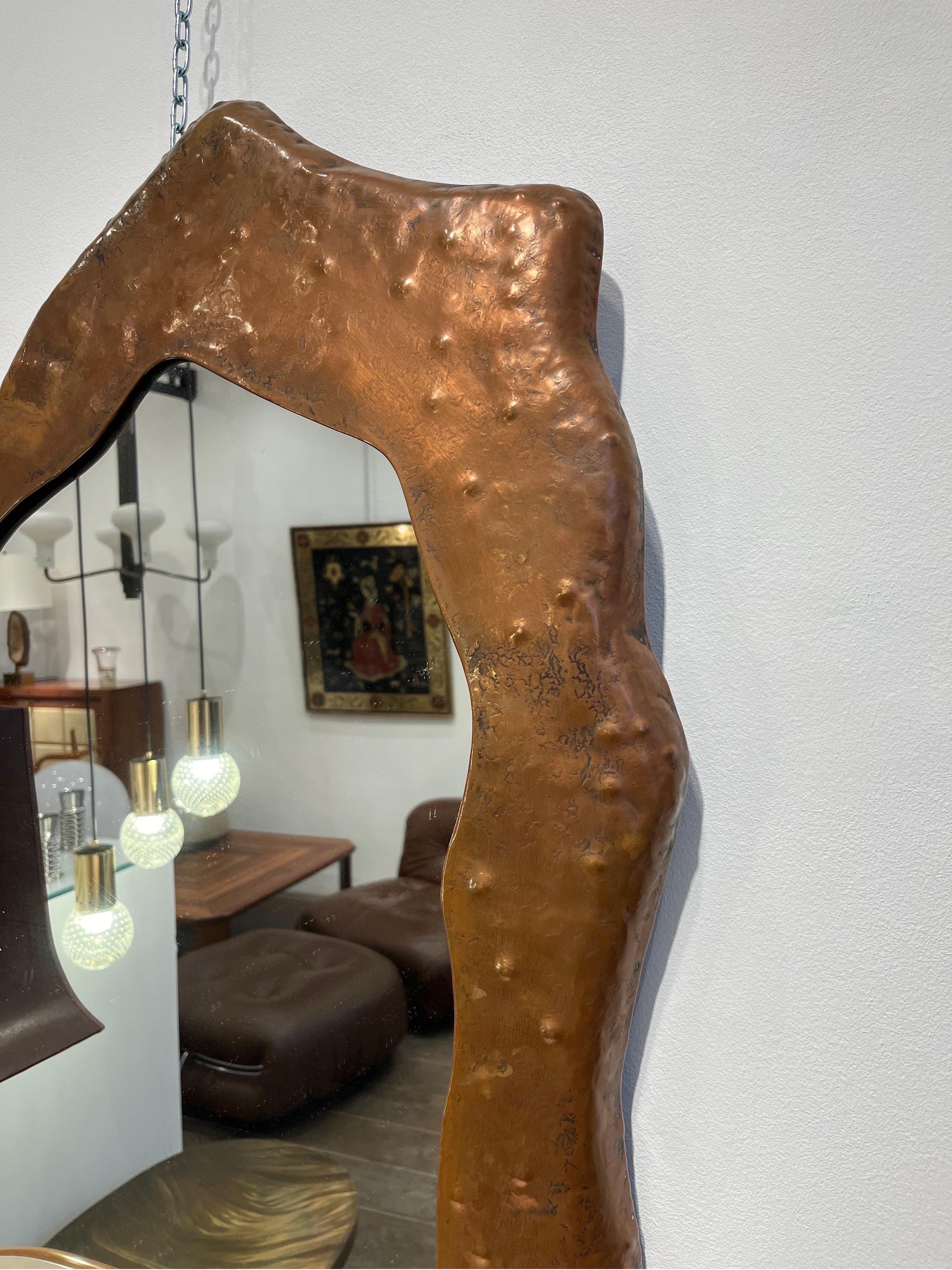 Mid-20th Century Brutalist Copper Mirror by Angelo Bragalini, 1960s For Sale