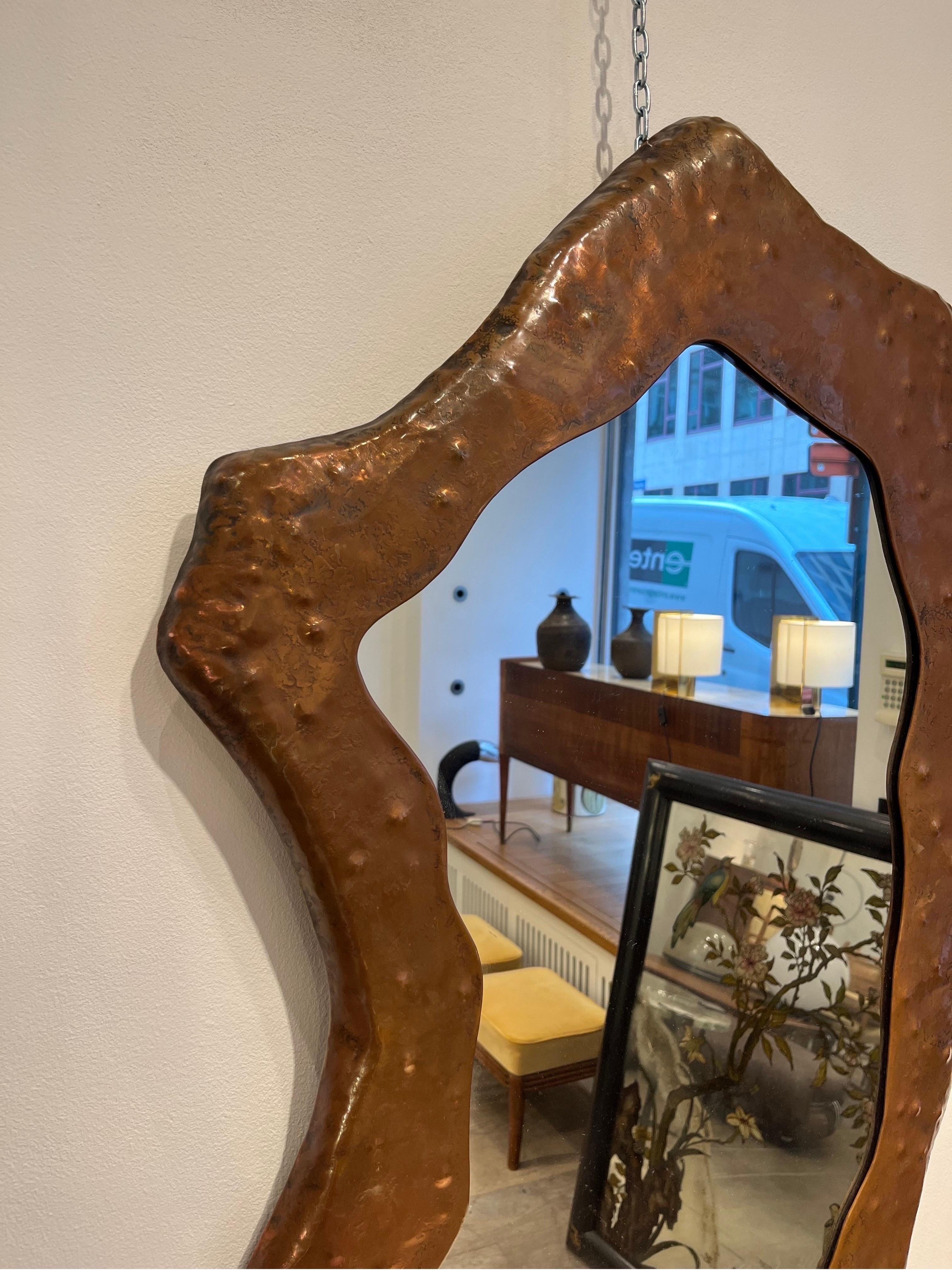 Brutalist Copper Mirror by Angelo Bragalini, 1960s For Sale 2