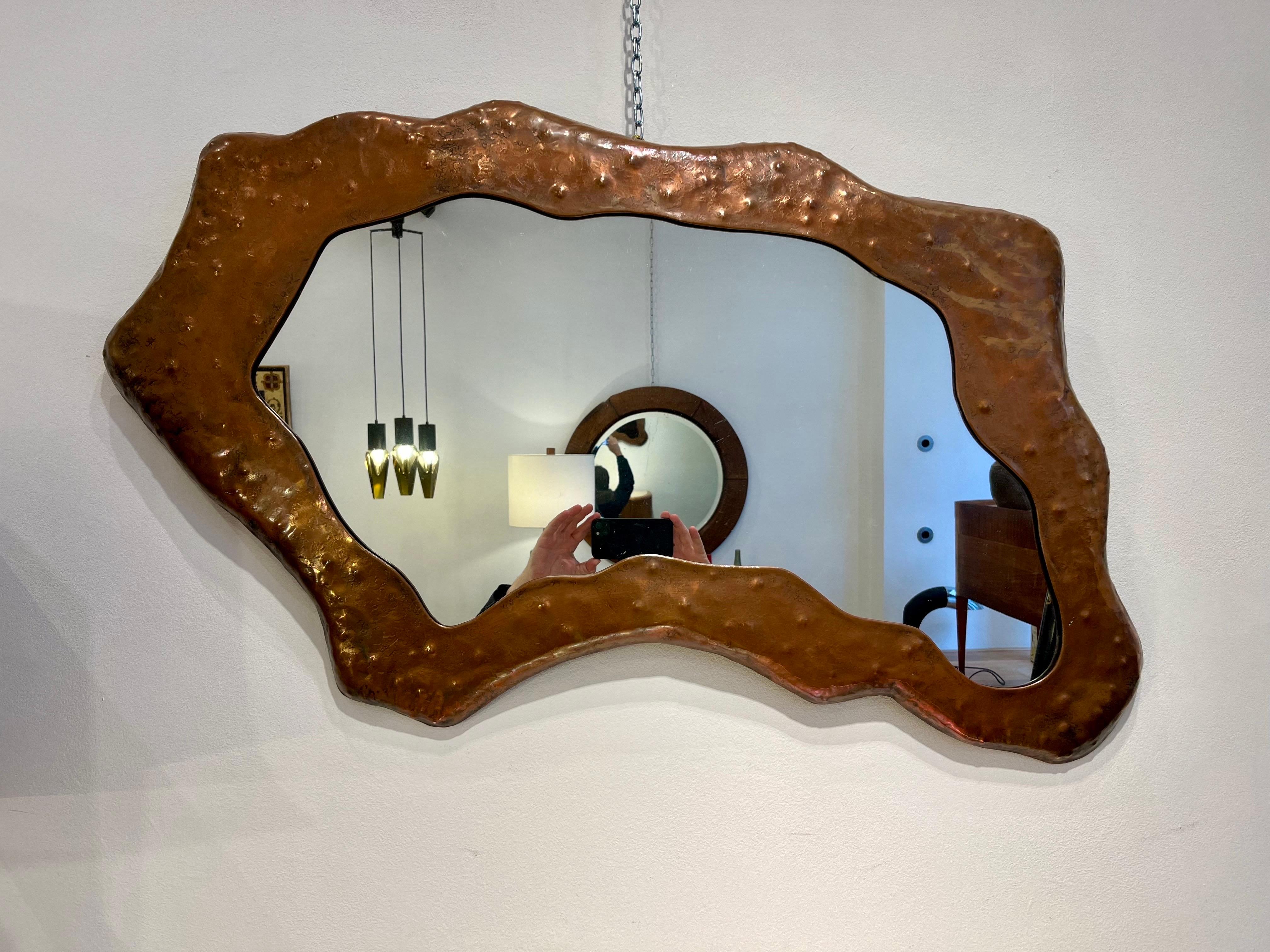 Brutalist Copper Mirror by Angelo Bragalini, 1960s For Sale 3