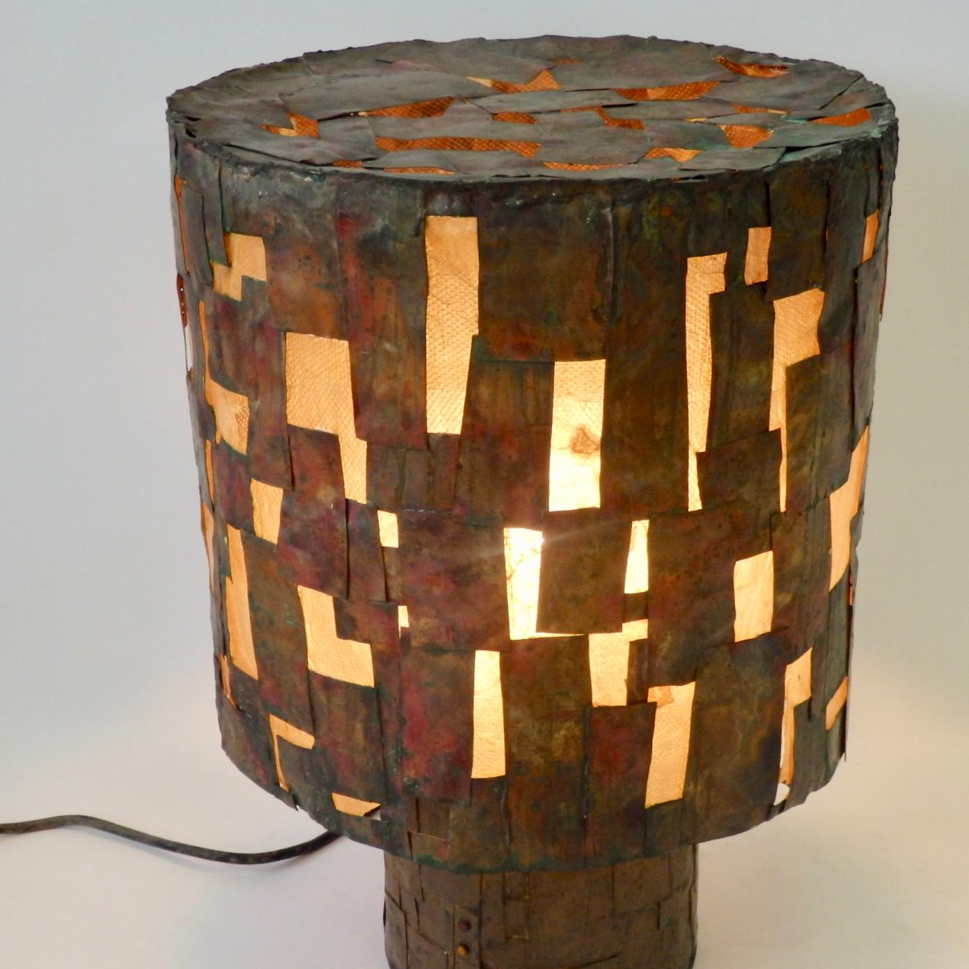 American Brutalist Copper Patch Work Table Lamp Attributed as Early Paul Evans For Sale