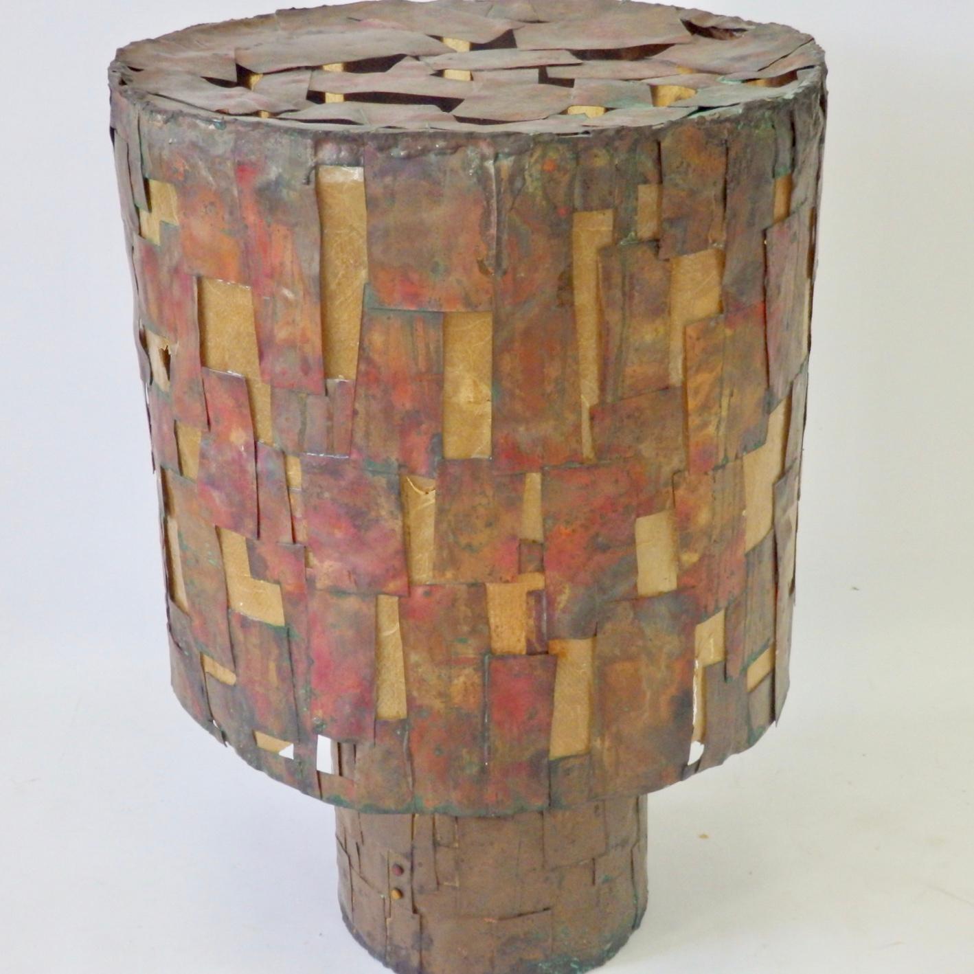 20th Century Brutalist Copper Patch Work Table Lamp Attributed as Early Paul Evans For Sale
