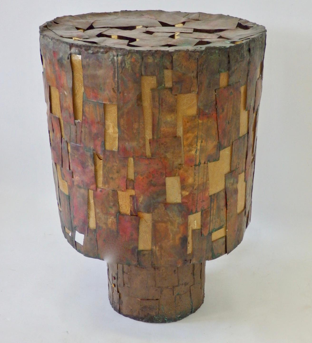 Brutalist Copper Patch Work Table Lamp Attributed as Early Paul Evans For Sale 2