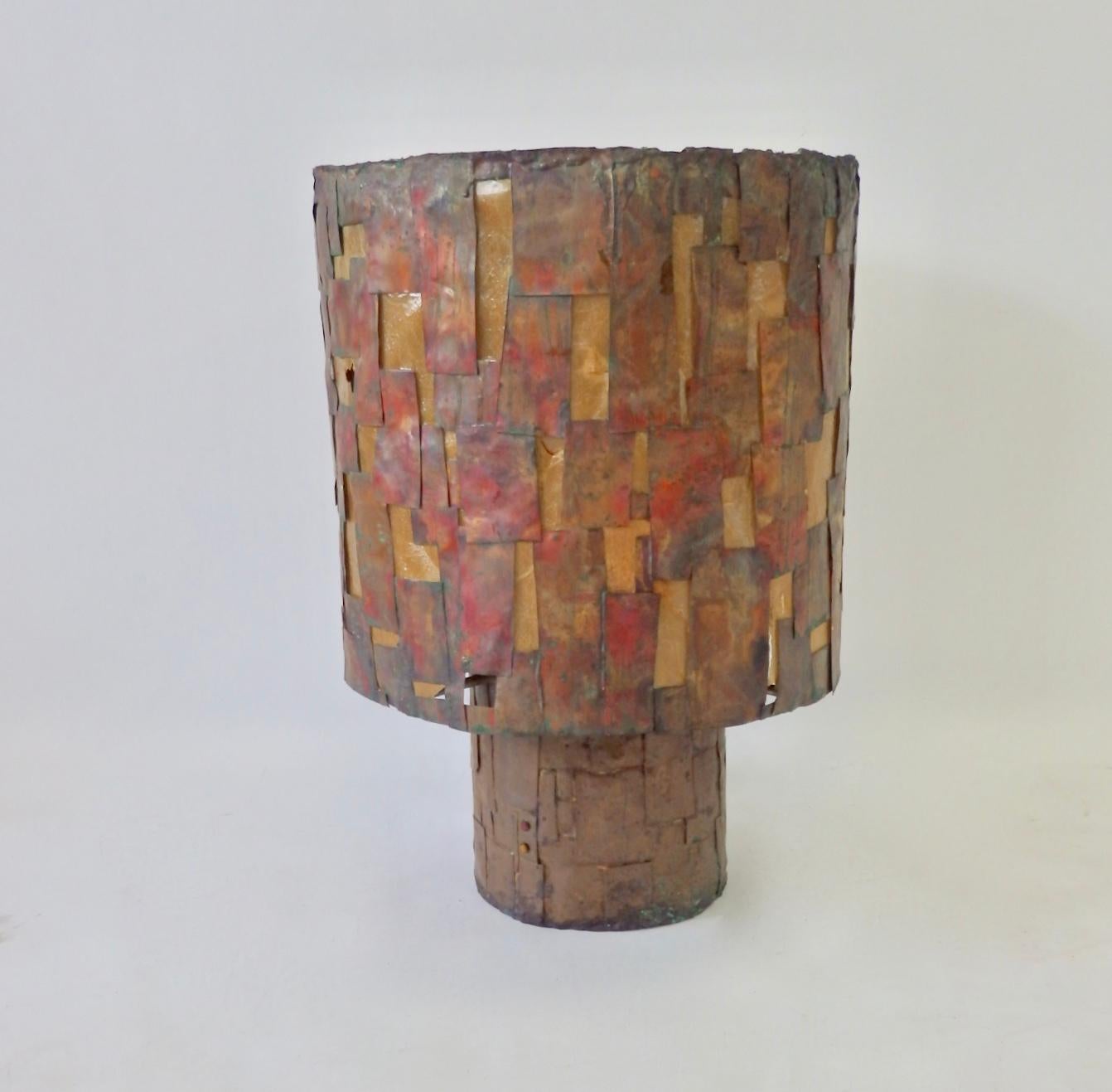 Brutalist Copper Patch Work Table Lamp Attributed as Early Paul Evans For Sale 3