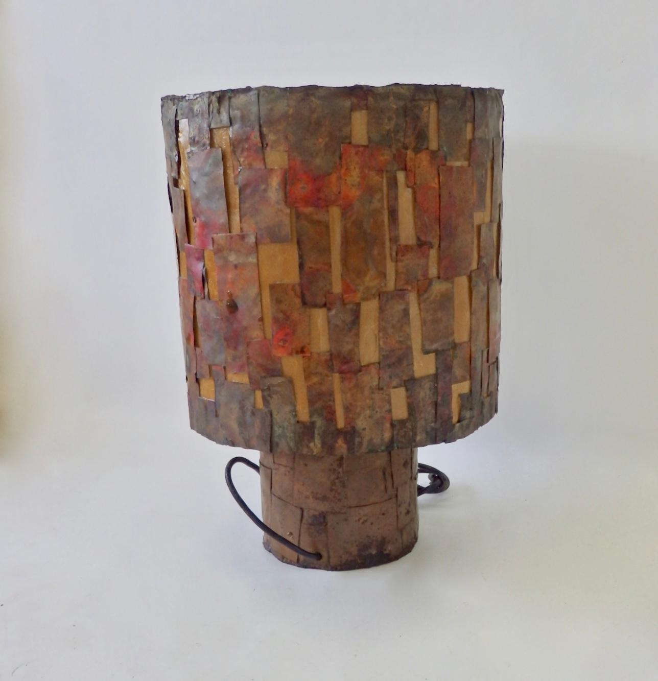 Brutalist Copper Patch Work Table Lamp Attributed as Early Paul Evans For Sale 4