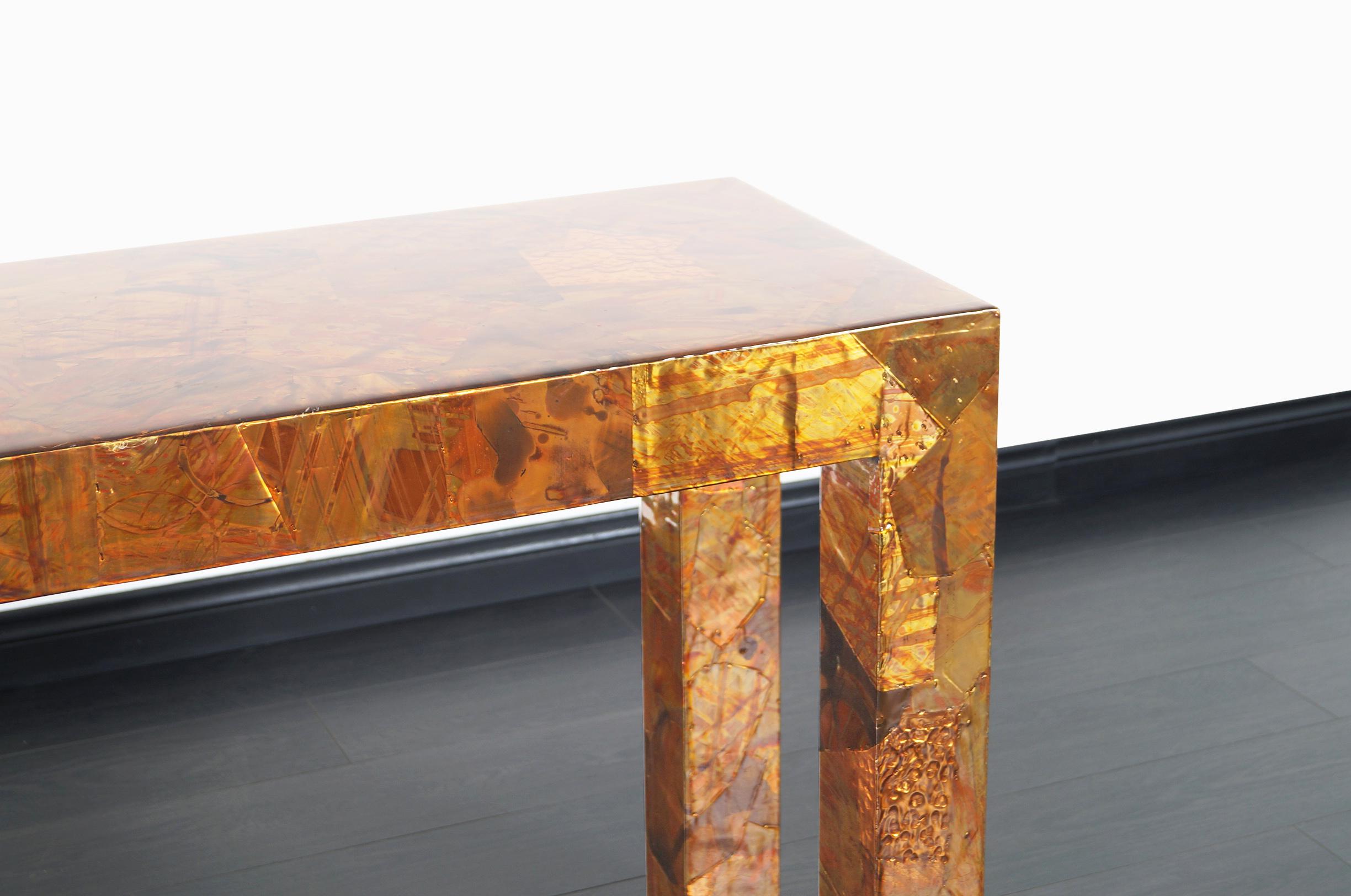 Mid-Century Modern Vintage Brutalist Copper Patchwork Console Table