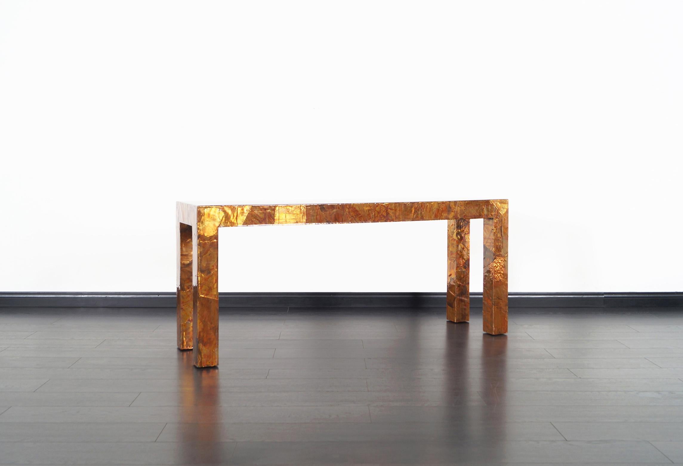 Vintage Brutalist Copper Patchwork Console Table In Excellent Condition In North Hollywood, CA